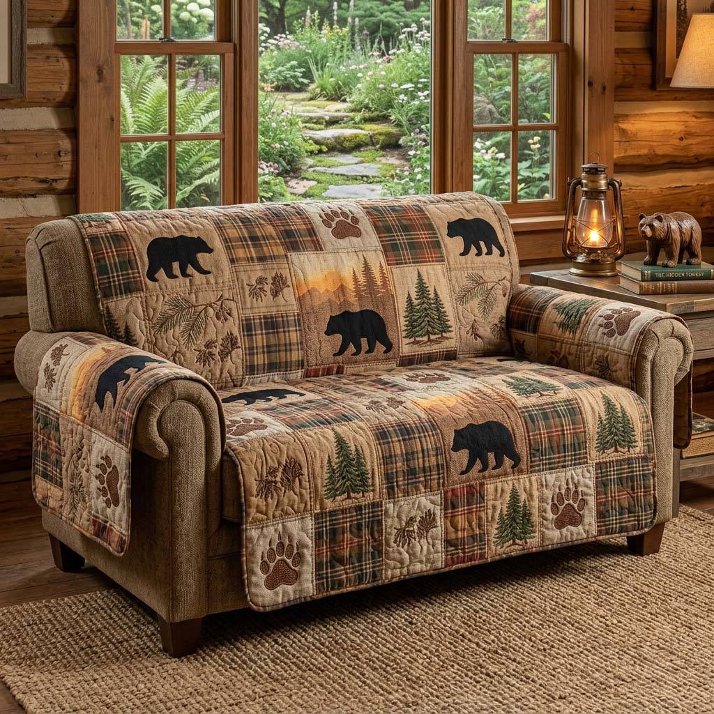 Cabin Plaid Forest Quilted Sofa Cover Room Decor Inspiration Room Gift For Him - Tradiviet