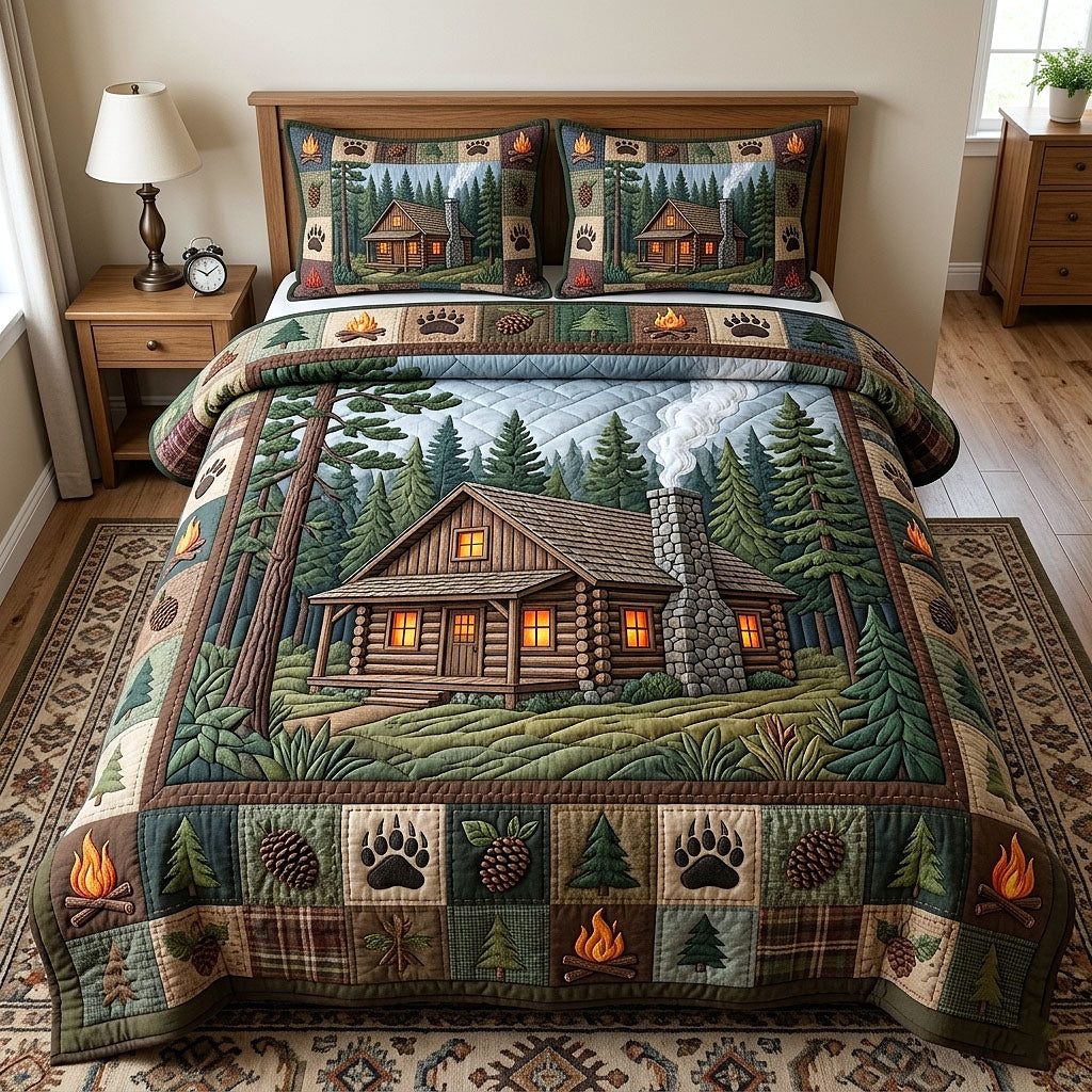 Cabin Retreat Quilted Bedding Set Cabin Retreat Landscape Gift For Retreat Husband - Tradiviet