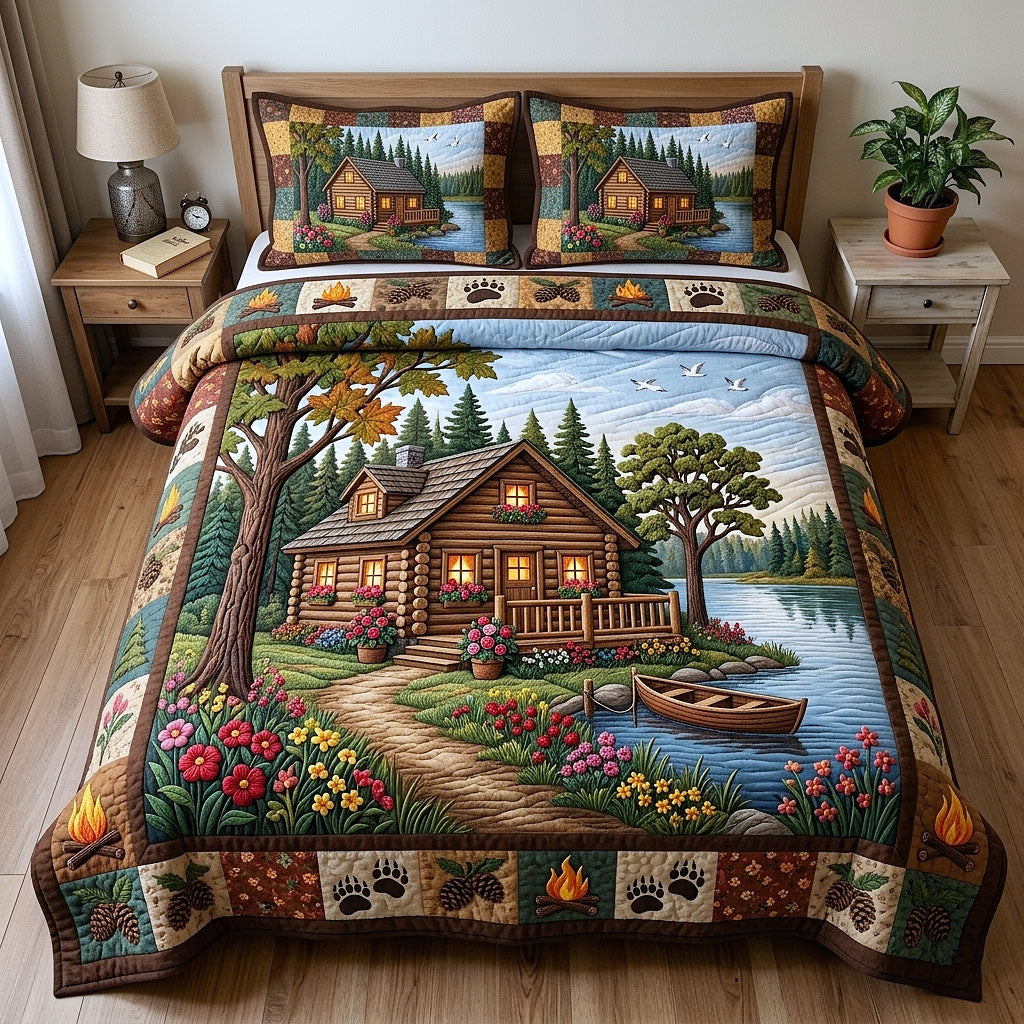 Cabin Retreat Quilted Bedding Set Cabin Retreat Warmth Gift For Retreat Wife - Tradiviet