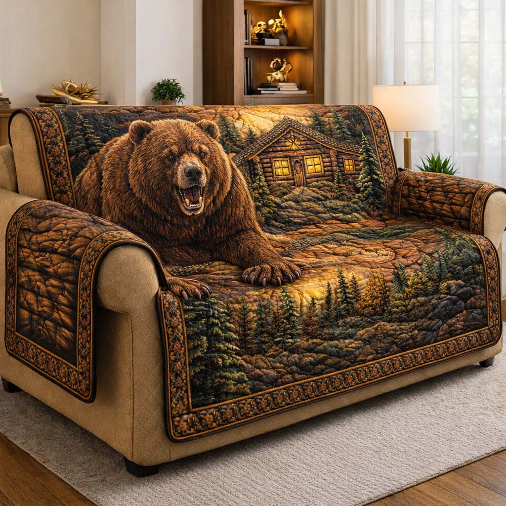 Cabin Retreat Quilted Sofa Cover Cabin Home Couch Cover Best Room Decor Gifts - Tradiviet