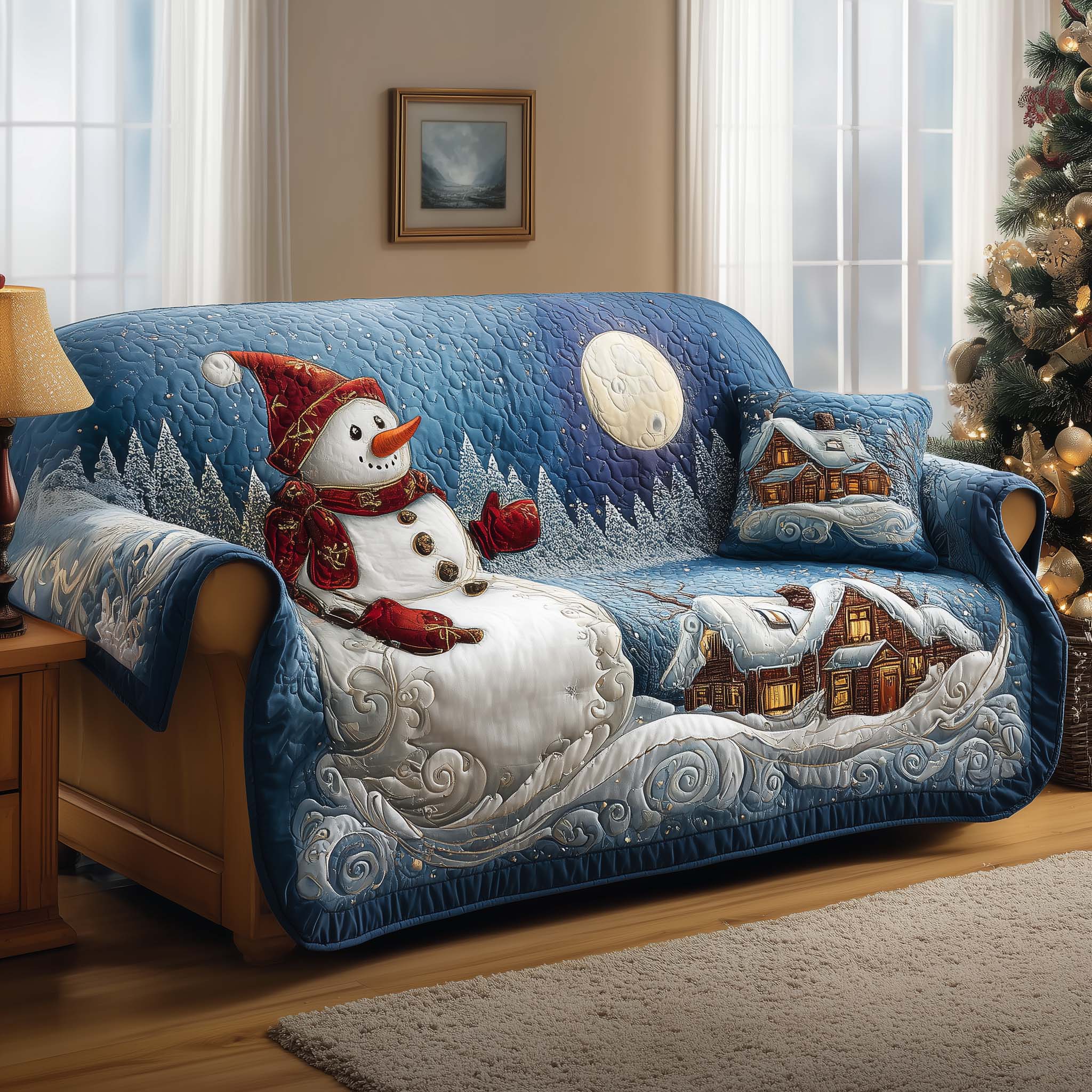 Cabin Serenity Quilted Sofa Cover Cabin Home Couch Cover Cozy Housewarming Gift Ideas - Tradiviet