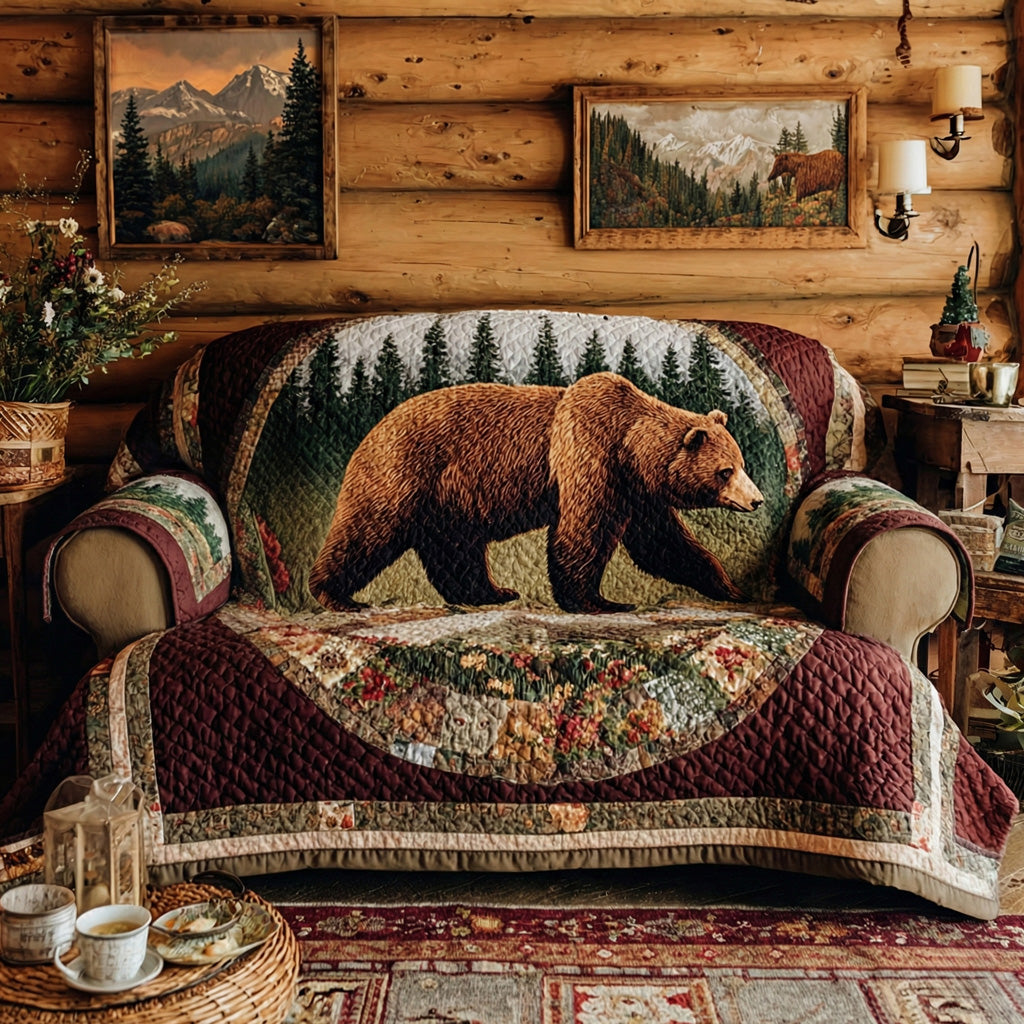 Cabin Timber Bear Quilted Sofa Cover Seasonal Home Room Decor Bear Boyfriend Gift Ideas - Tradiviet