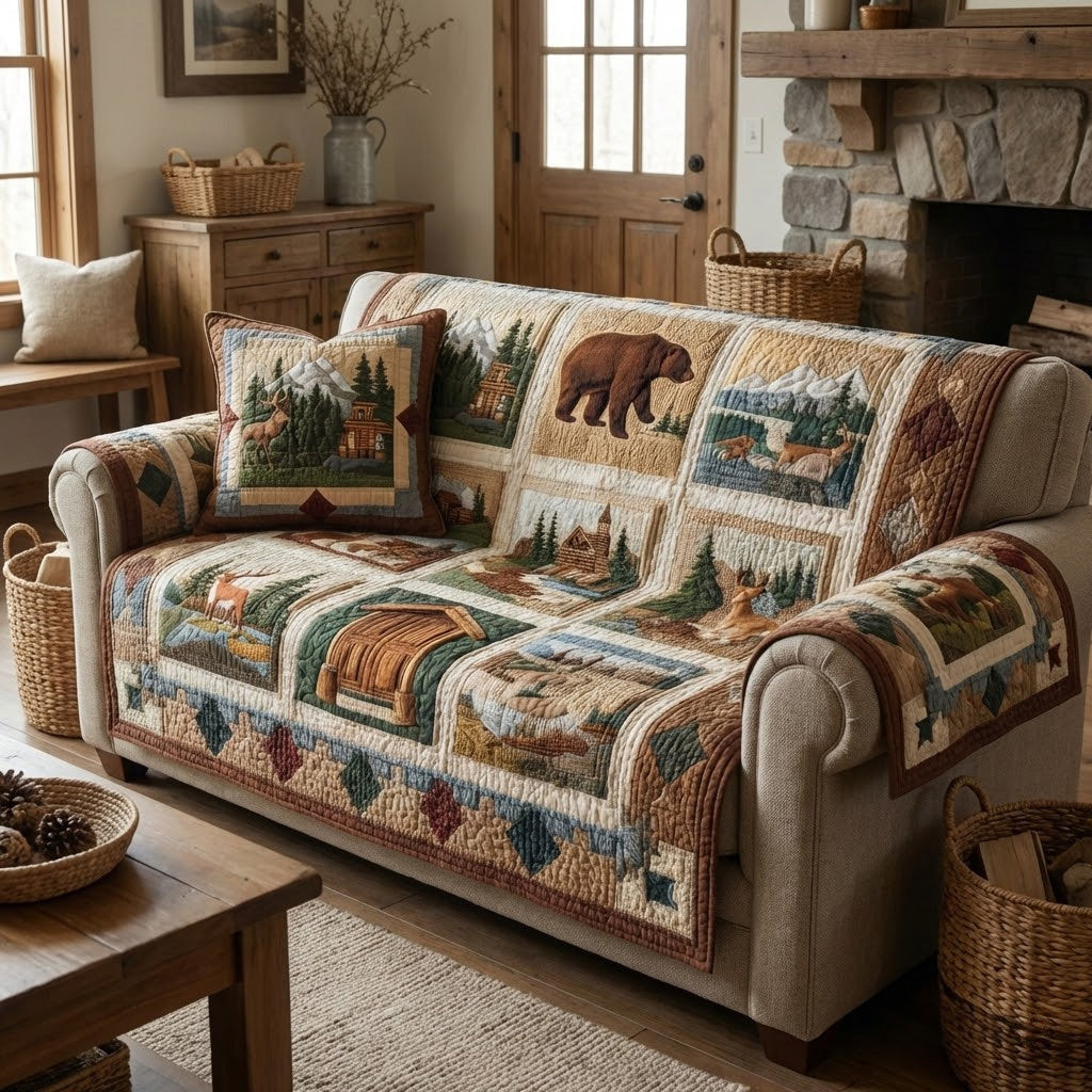 Cabin Trail Quilted Sofa Cover The Best Couch Covers Bear Gifts For Mom Mother's Day - Tradiviet