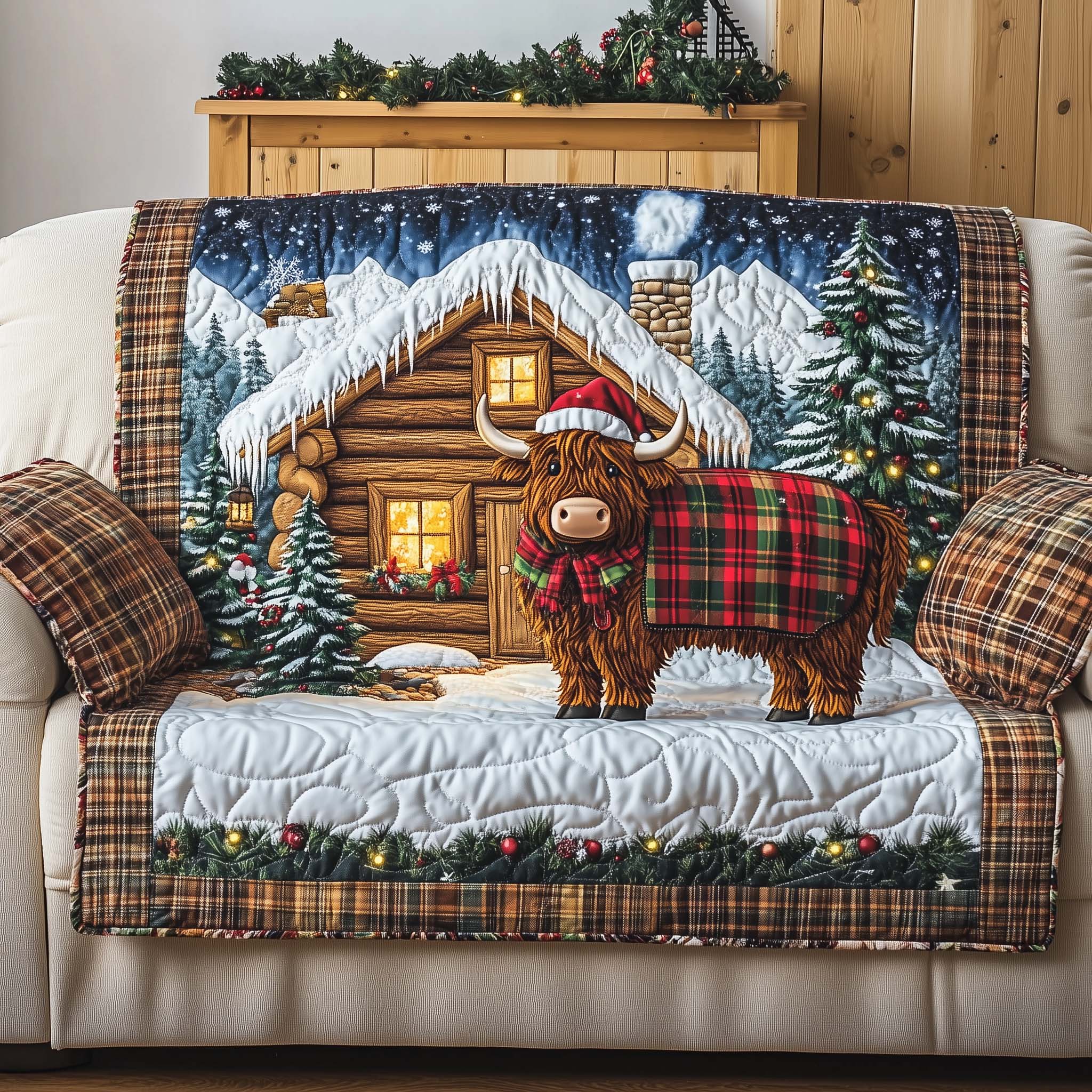 Cabin Warmth Quilted Sofa Cover Cabin Home Couch Cover Best Room Decor Gifts - Tradiviet