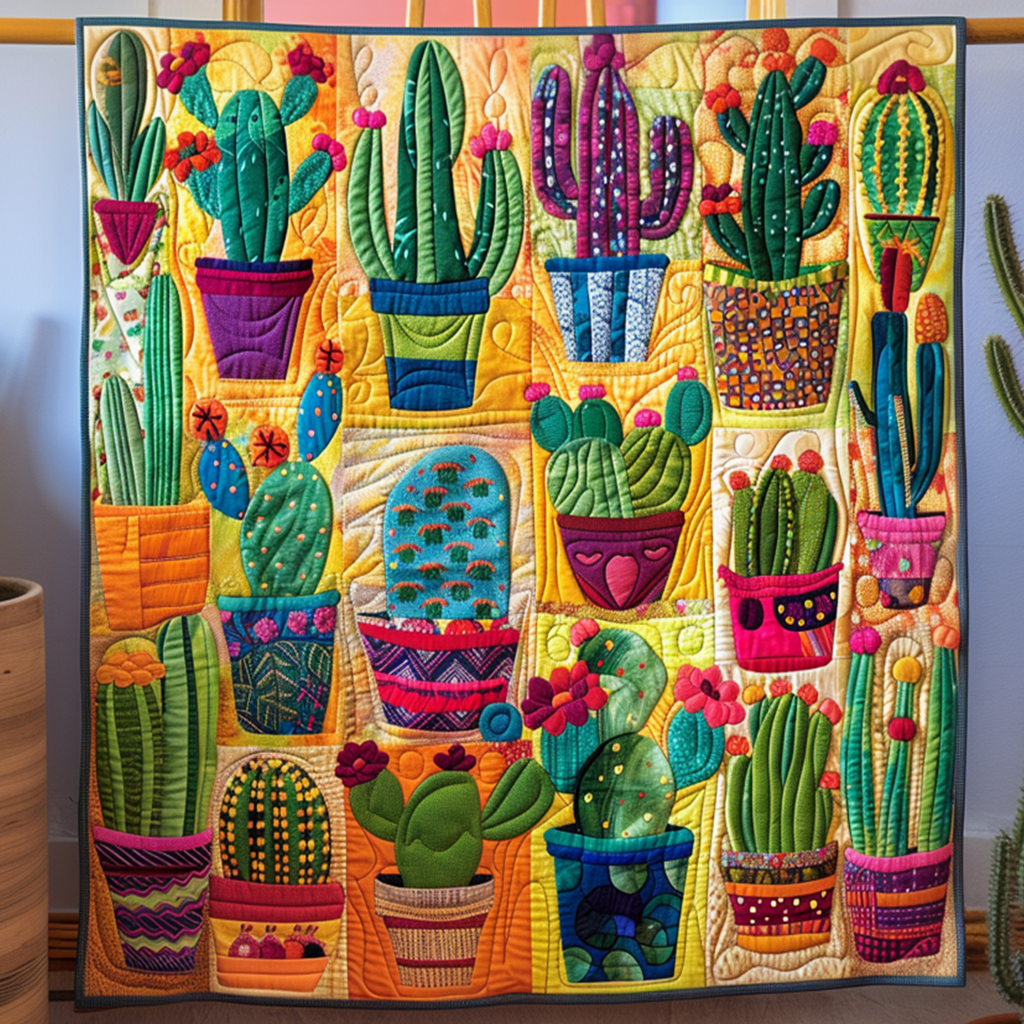 Cacti Collection Quilted Blanket Decor Ideas For Living Room Gift For Her - Tradiviet
