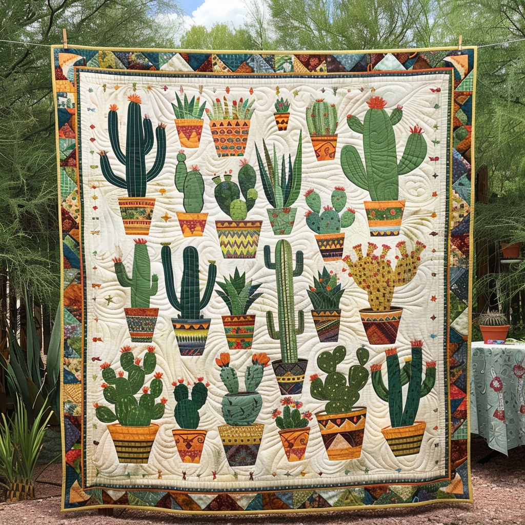 Cacti Collection Quilted Blanket Room Ideas Gift For Him - Tradiviet
