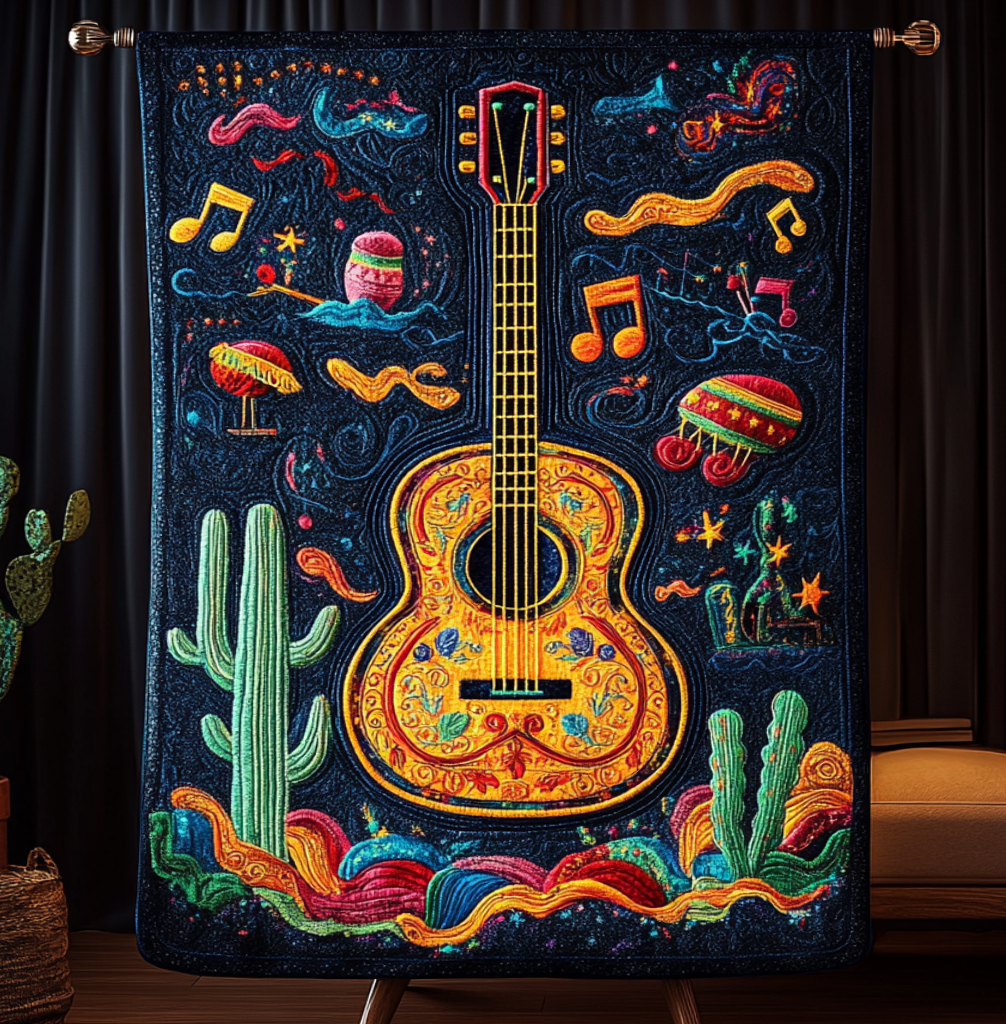 Cacti Guitar Quilted Blanket Holiday Living Decorations Gift For Women - Tradiviet