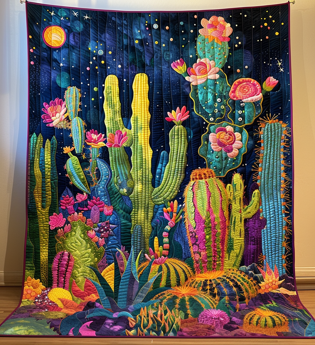 Cacti Night Quilted Blanket Decorating Your Home Gift For Men - Tradiviet