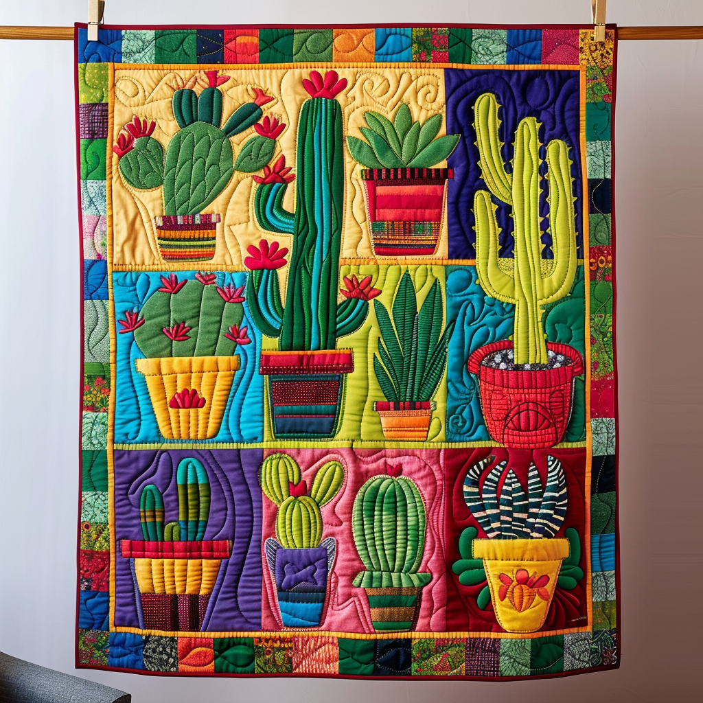 Cacti Symphony Quilted Blanket Aesthetic Room Decor Gift For Coworker - Tradiviet