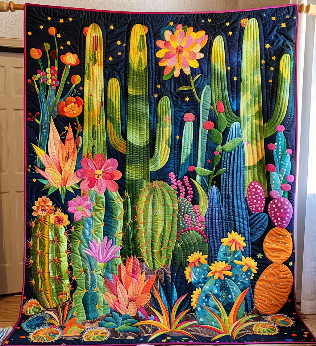 Cactus And Stars Quilted Blanket Bed Room Decoration Gift For Room Decor - Tradiviet