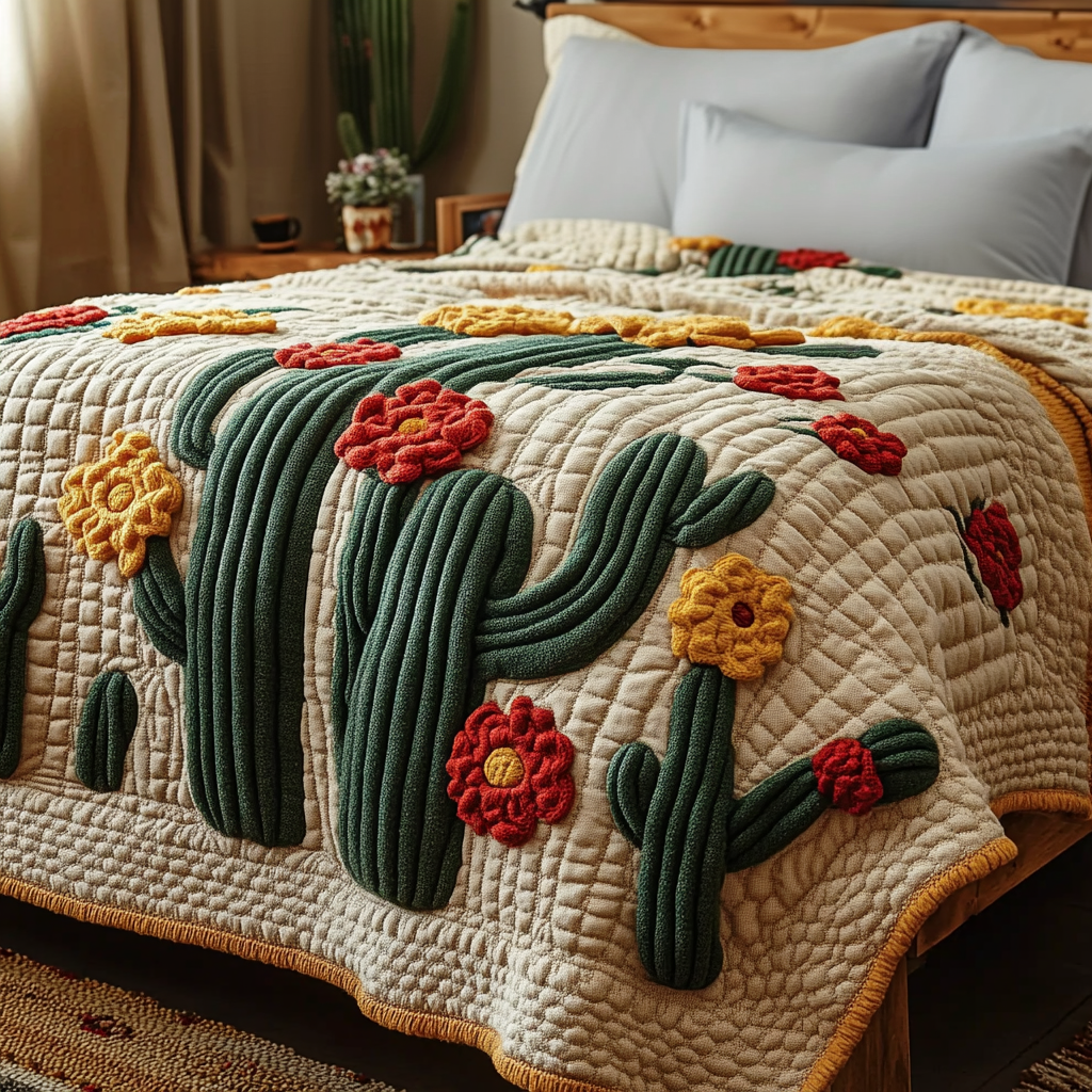 Cactus Bloom Quilted Blanket Mens Bedroom Decor Gift For House Decor - Tradiviet