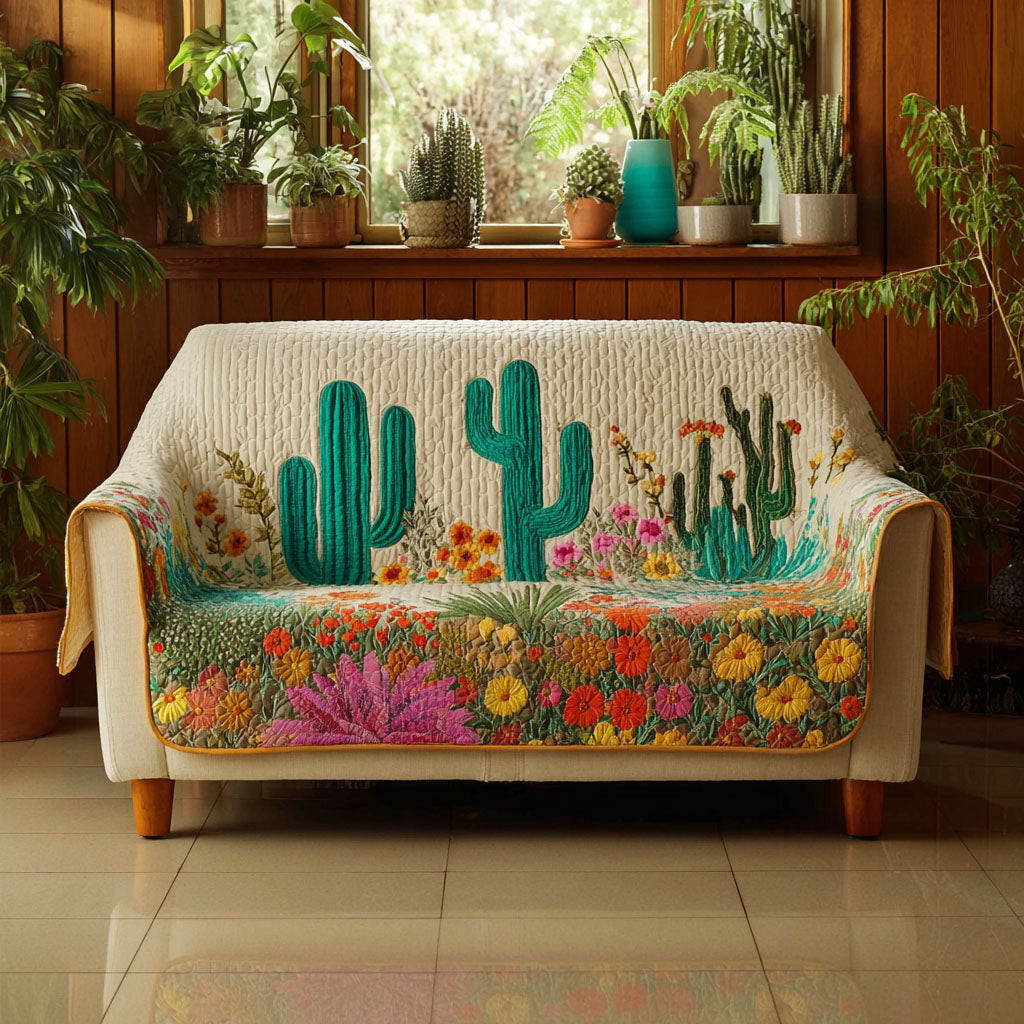Cactus Bloom Quilted Sofa Cover The Best Slipcovers Best Cactus Related Gifts - Tradiviet