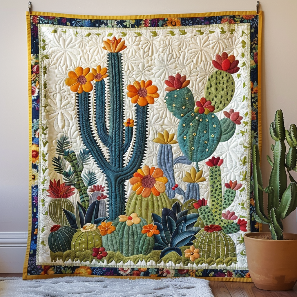 Cactus Blooming Quilted Blanket Room Decoration Items Gift For Wall Decor - Tradiviet