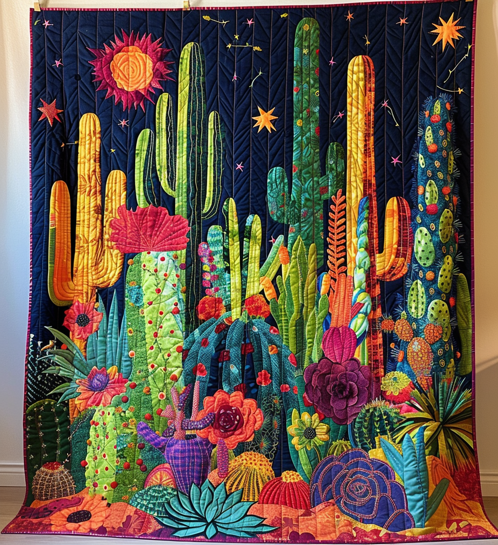 Cactus Delight Quilted Blanket Bohemian Bedroom Furniture Gift For Living Room - Tradiviet