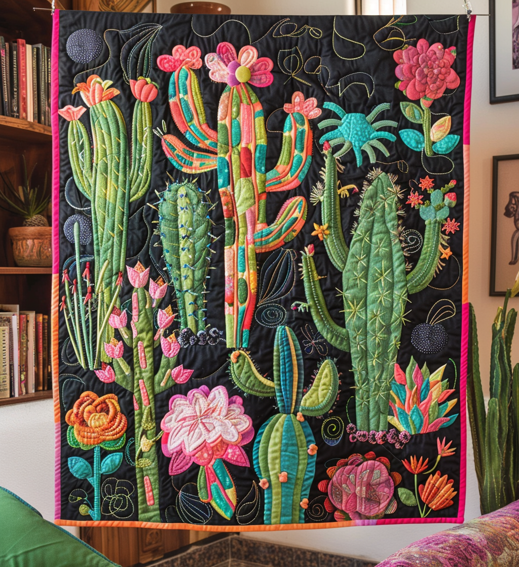 Cactus Desert Blossom Quilted Blanket Holiday Room Decor Gift For Bedroom Decor - Tradiviet