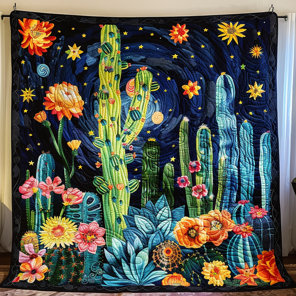 Cactus Dreamscape Quilted Blanket Home Decor Gift For Farmhouse Decor - Tradiviet