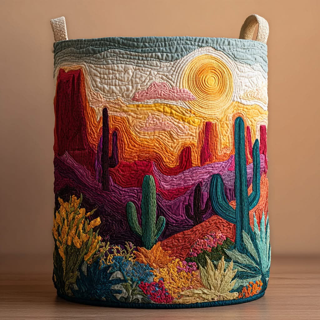 Cactus Garden Quilted Laundry Basket Colorful Storage Bin For Laundry Gifts For Nature Lovers - Tradiviet