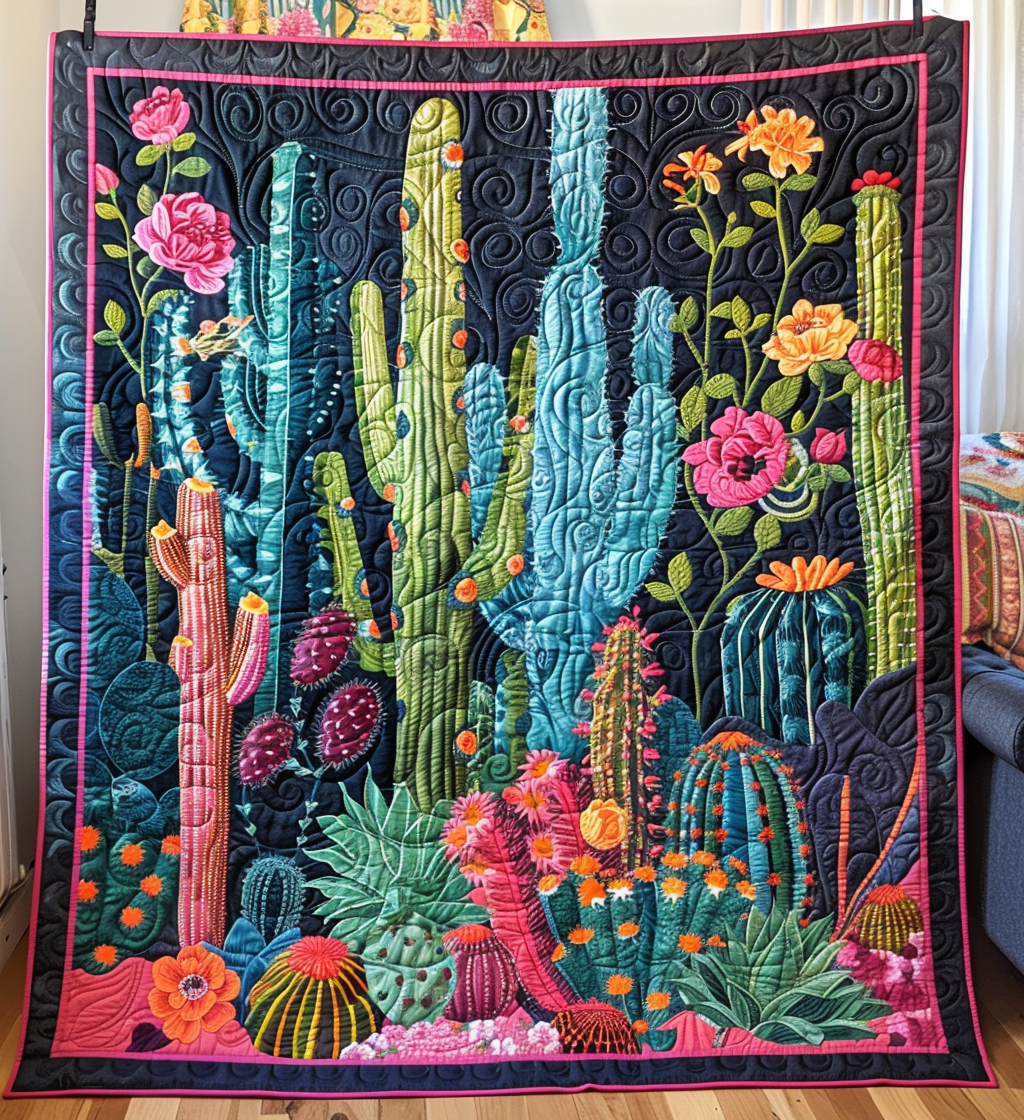 Cactus Garden Symphony Quilted Blanket Holiday Home Decor Gift For Boho Decor - Tradiviet