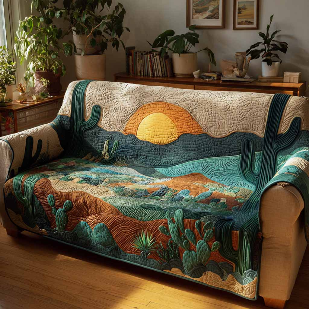 Cactus Horizon Quilted Sofa Cover Room Room Decor Home Gift For Him - Tradiviet