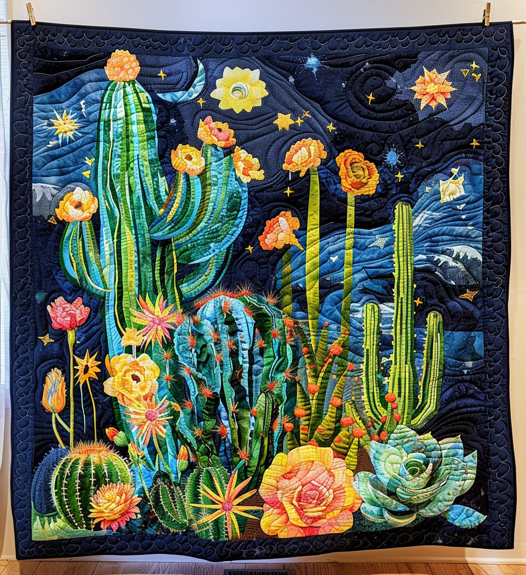 Cactus Night Sky Quilted Blanket 250 Years Of Defending Liberty Gift For Home Lover - Tradiviet
