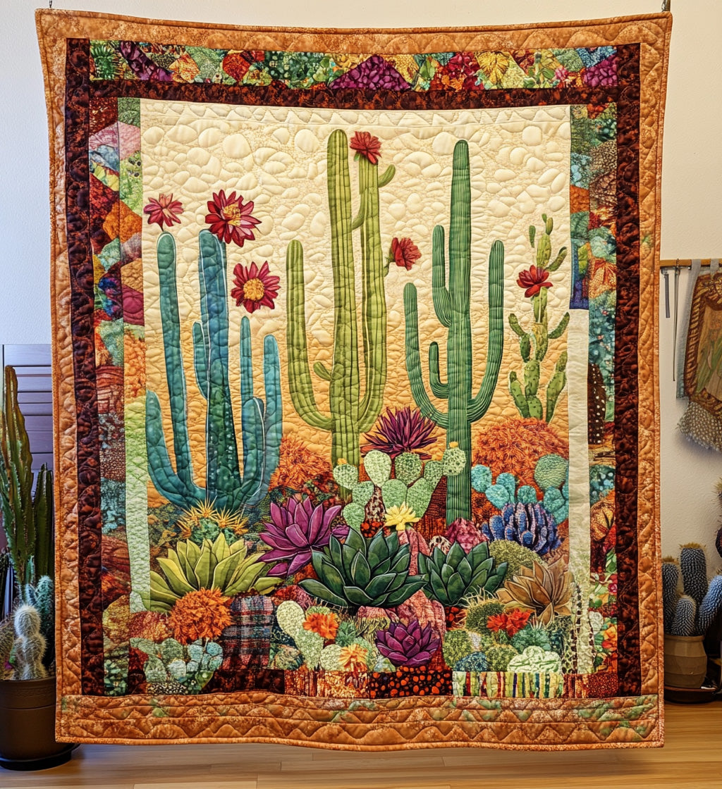 Cactus Oasis Quilted Blanket 4Th Of July Apparel Gift For Housewarming - Tradiviet