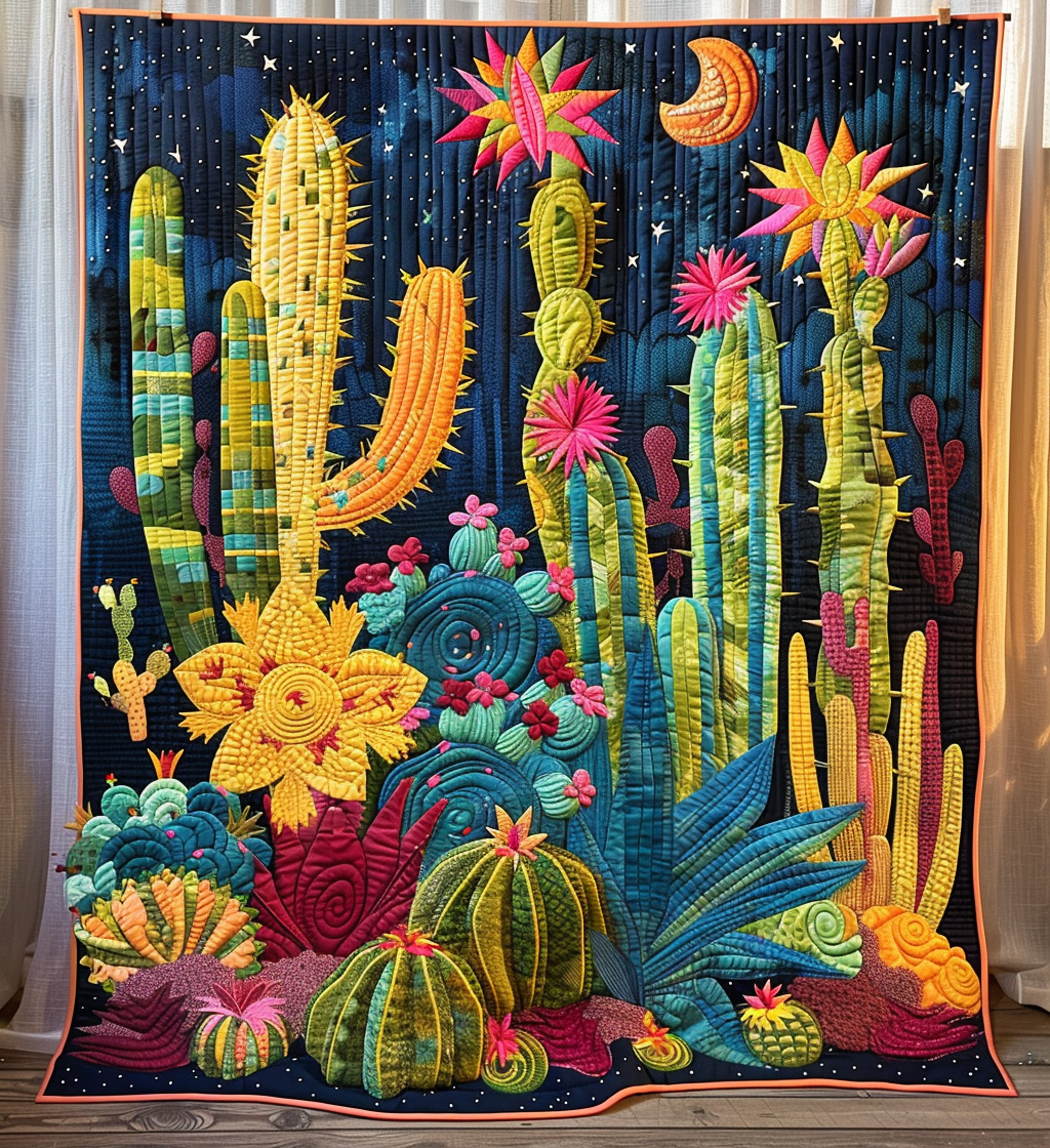 Cactus Oasis Quilted Blanket 4Th Of July Gift For Decor Lover - Tradiviet