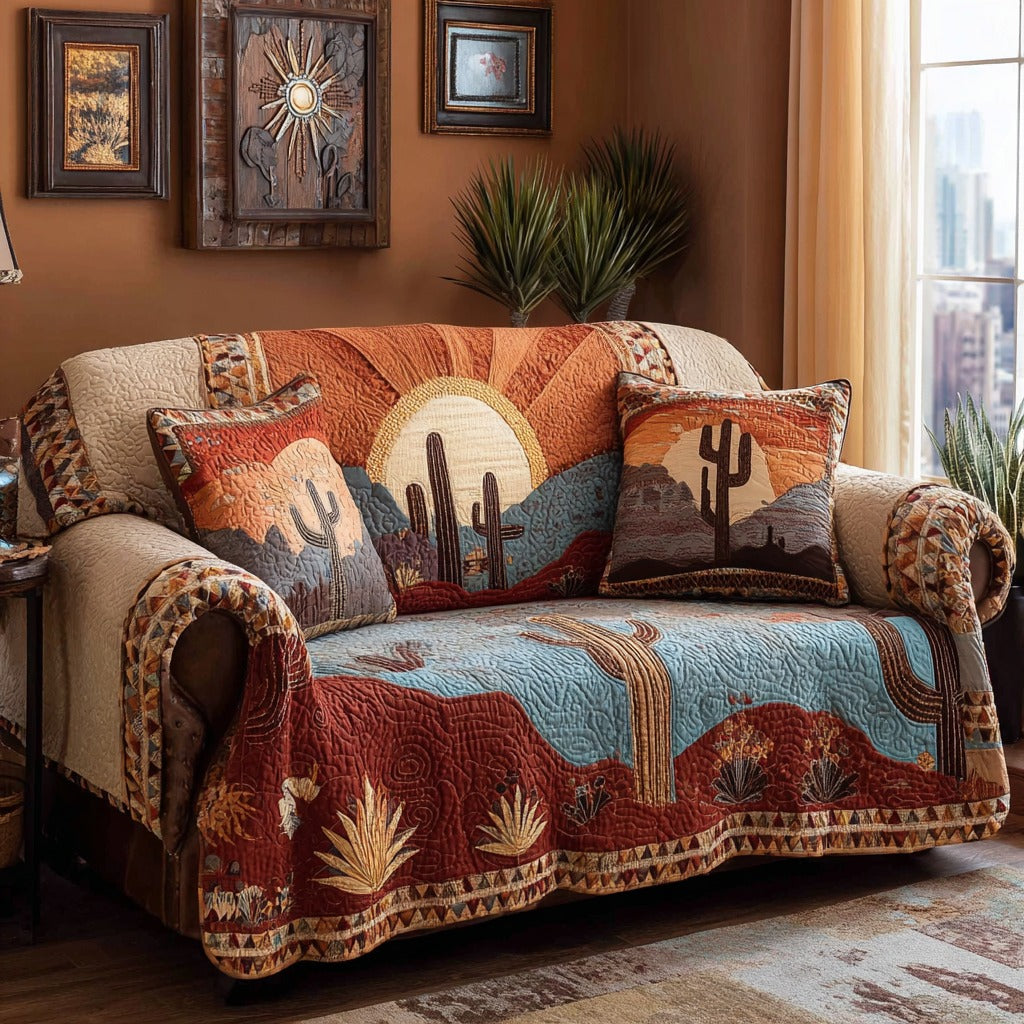 Cactus Oasis Quilted Sofa Cover Holiday Room Decor House Lover Gift Ideas - Tradiviet