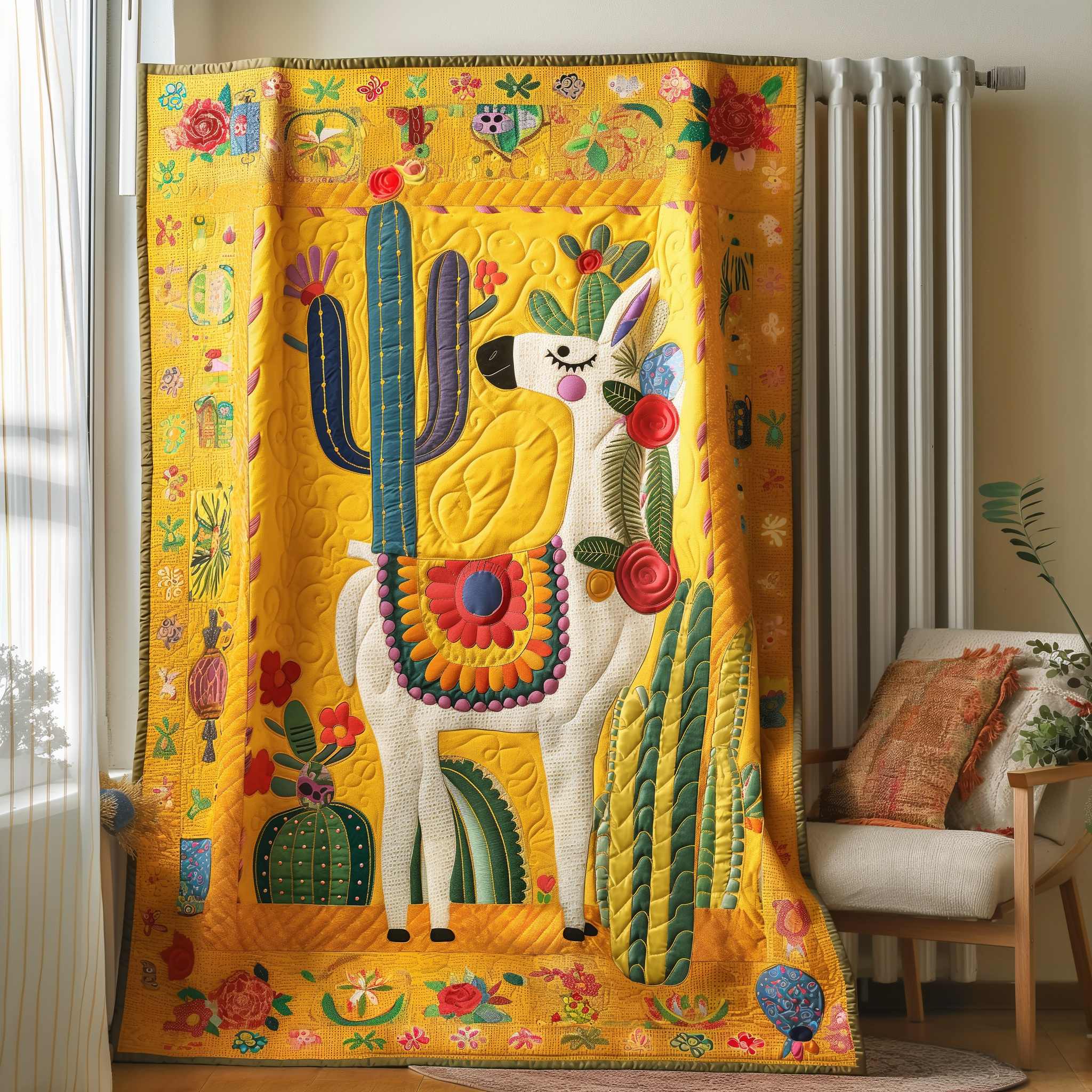 Cactus Paradise With Llamas Quilted Blanket 4Th Of July Clothes Gift For Apartment Decor - Tradiviet