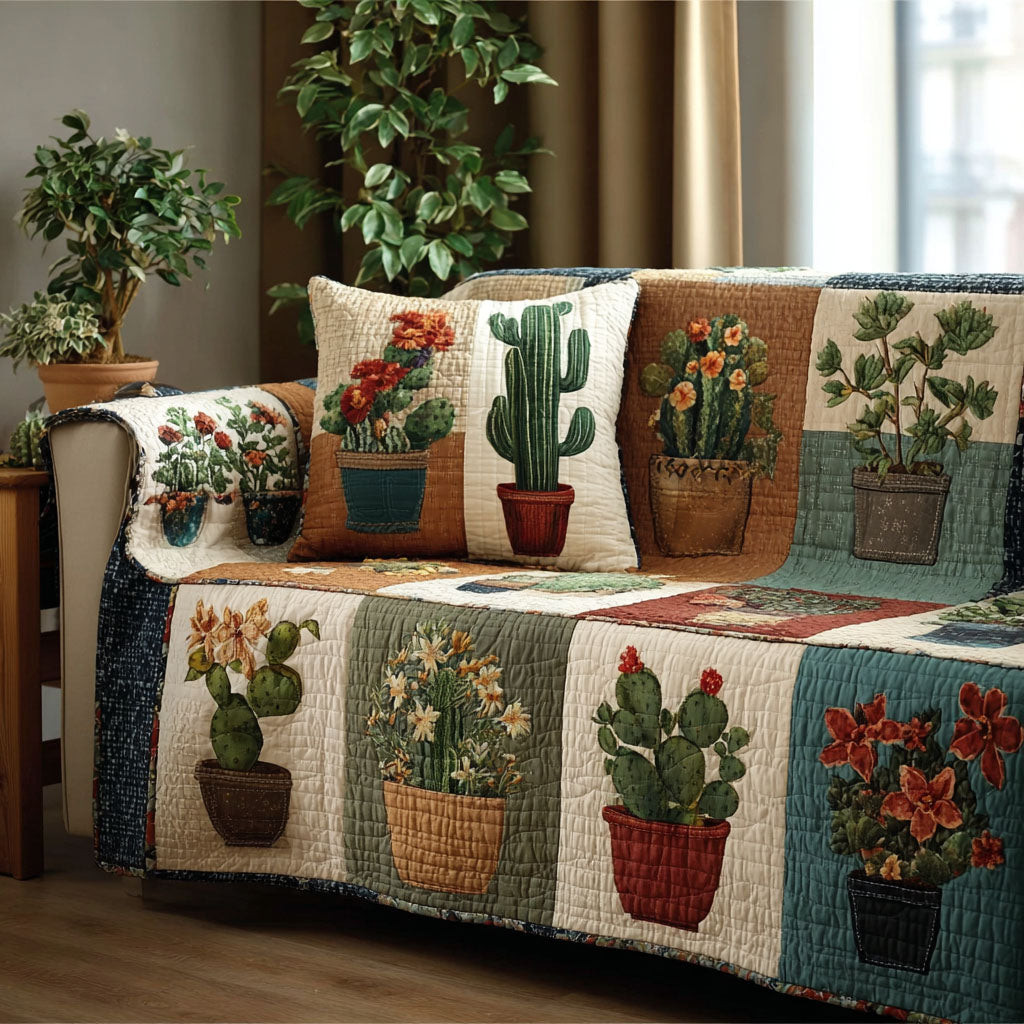 Cactus Patch Quilted Sofa Cover Sofa Cover For Couch Best Unique Cactus Gifts - Tradiviet