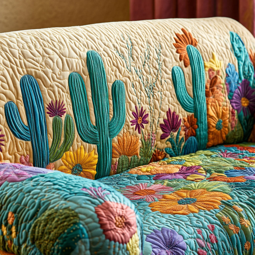 Cactus Path Quilted Sofa Cover Best Slip Covers For Furniture Great CactusLover Gifts - Tradiviet