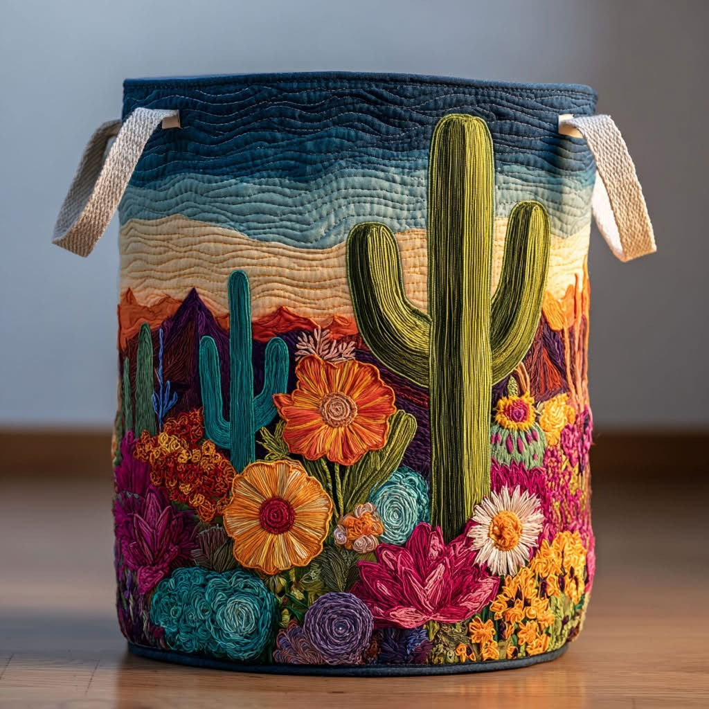 Cactus Spirit Quilted Laundry Basket Storage Bin For Laundry Gifts For House Warming - Tradiviet