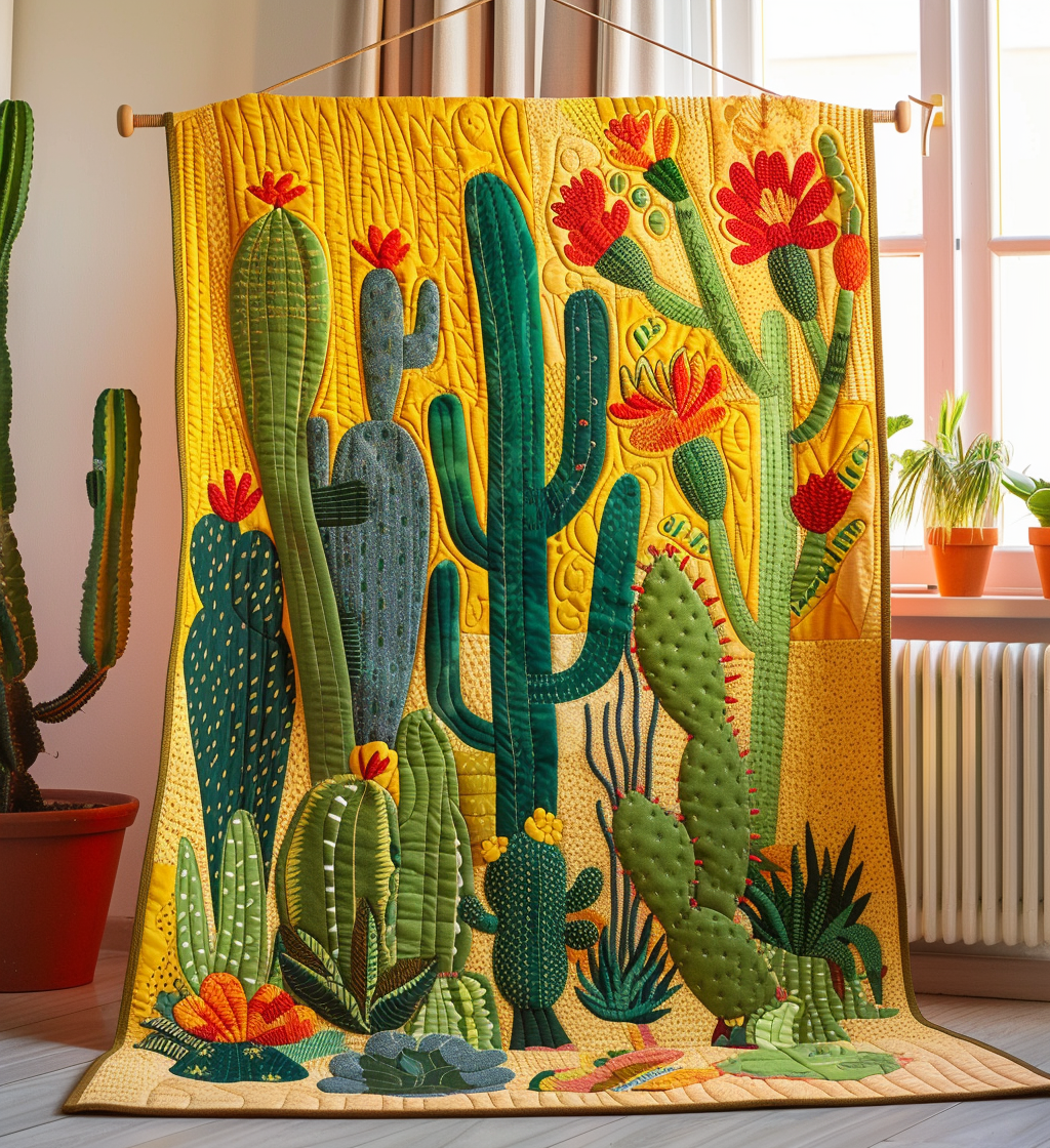 Cactus Sunburst Quilted Blanket America 250 Years Gift For Family Decor - Tradiviet