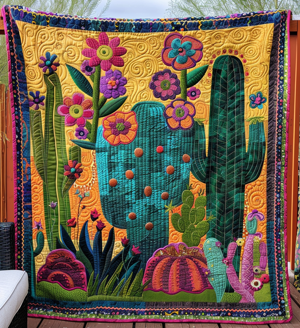 Cactus Sunrise Symphony Quilted Blanket America Celebrates 250Th Anniversary Gift For Home - Tradiviet
