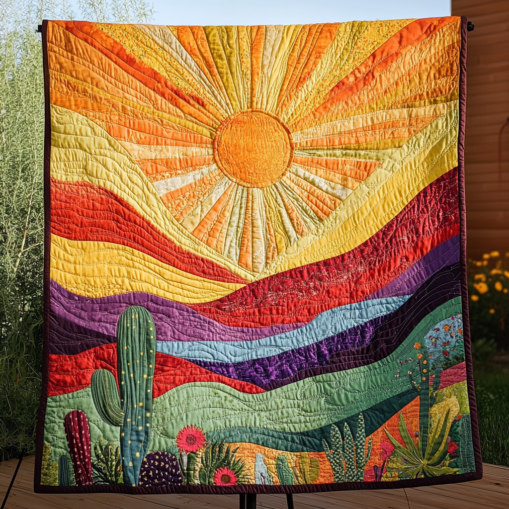 Cactus Sunset Quilted Blanket America Land Of The Free Gift For Home Accent - Tradiviet