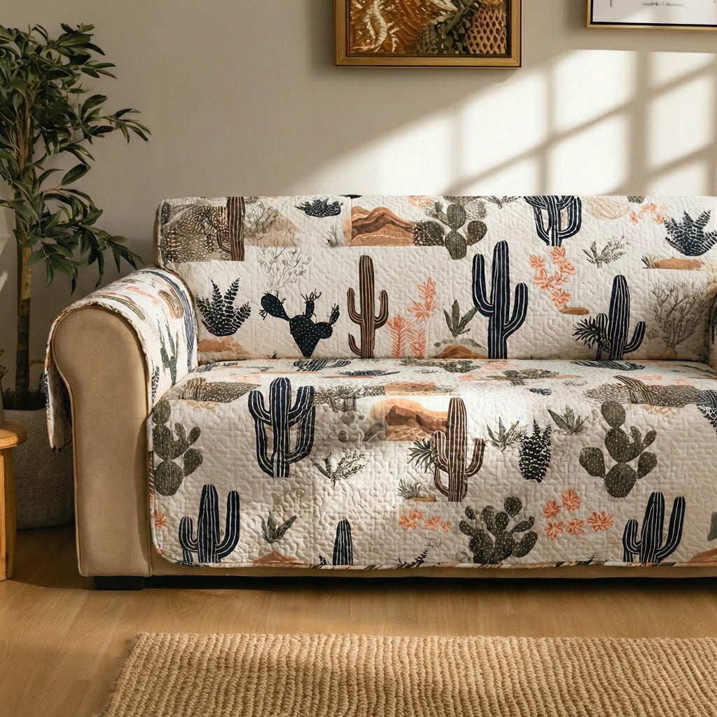 Cactus Trails Quilted Sofa Cover Creative Home Room Decor New Home Gift Ideas - Tradiviet