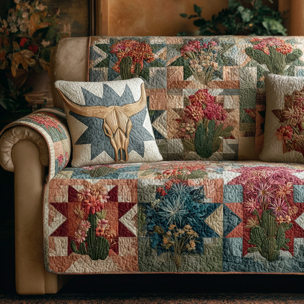 Cactus Trails Star Quilted Sofa Cover Stylish Home Room Decor Unique Room Decor Gifts - Tradiviet