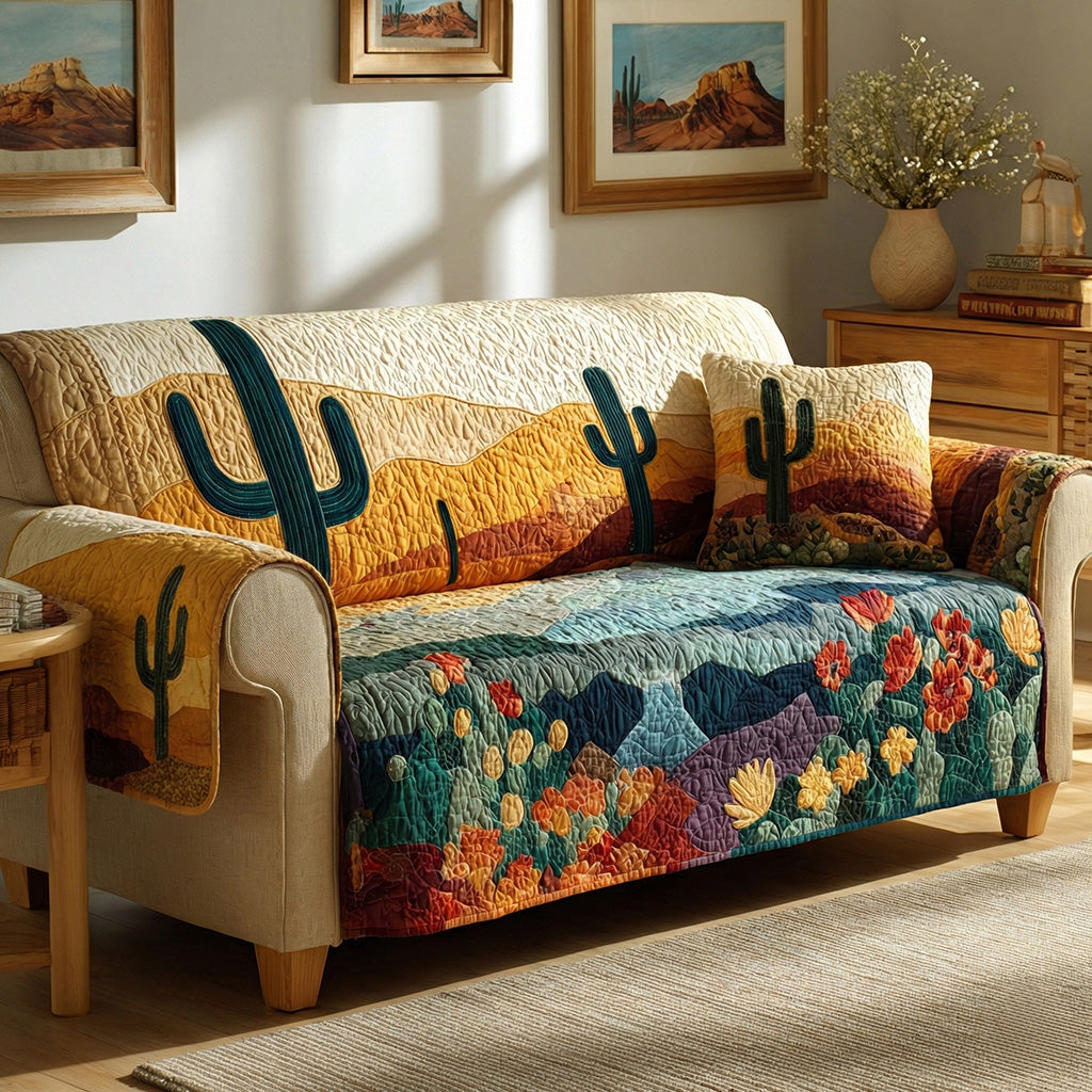Cactus Wildflower Field Quilted Sofa Cover Home Room Decor Ideas Unique Home Decor Finds - Tradiviet