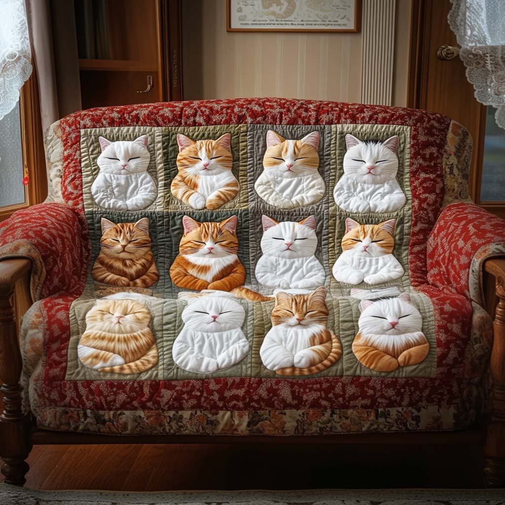 Calm Cat Nap Quilted Sofa Cover Luxury Home Room Decor Unusual Gifts For Cat Lovers - Tradiviet