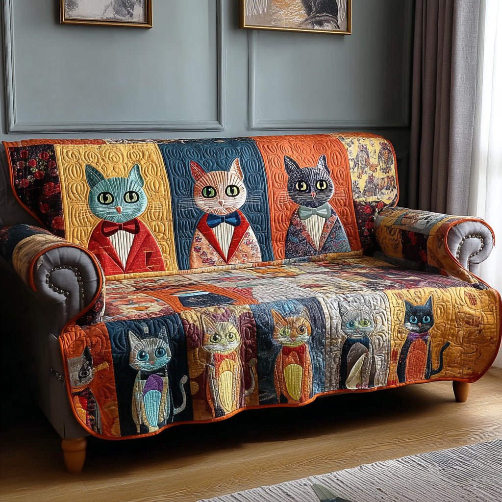 Calm Cat Quilted Sofa Cover Shelf Room Decor Presents For Cat Owners - Tradiviet