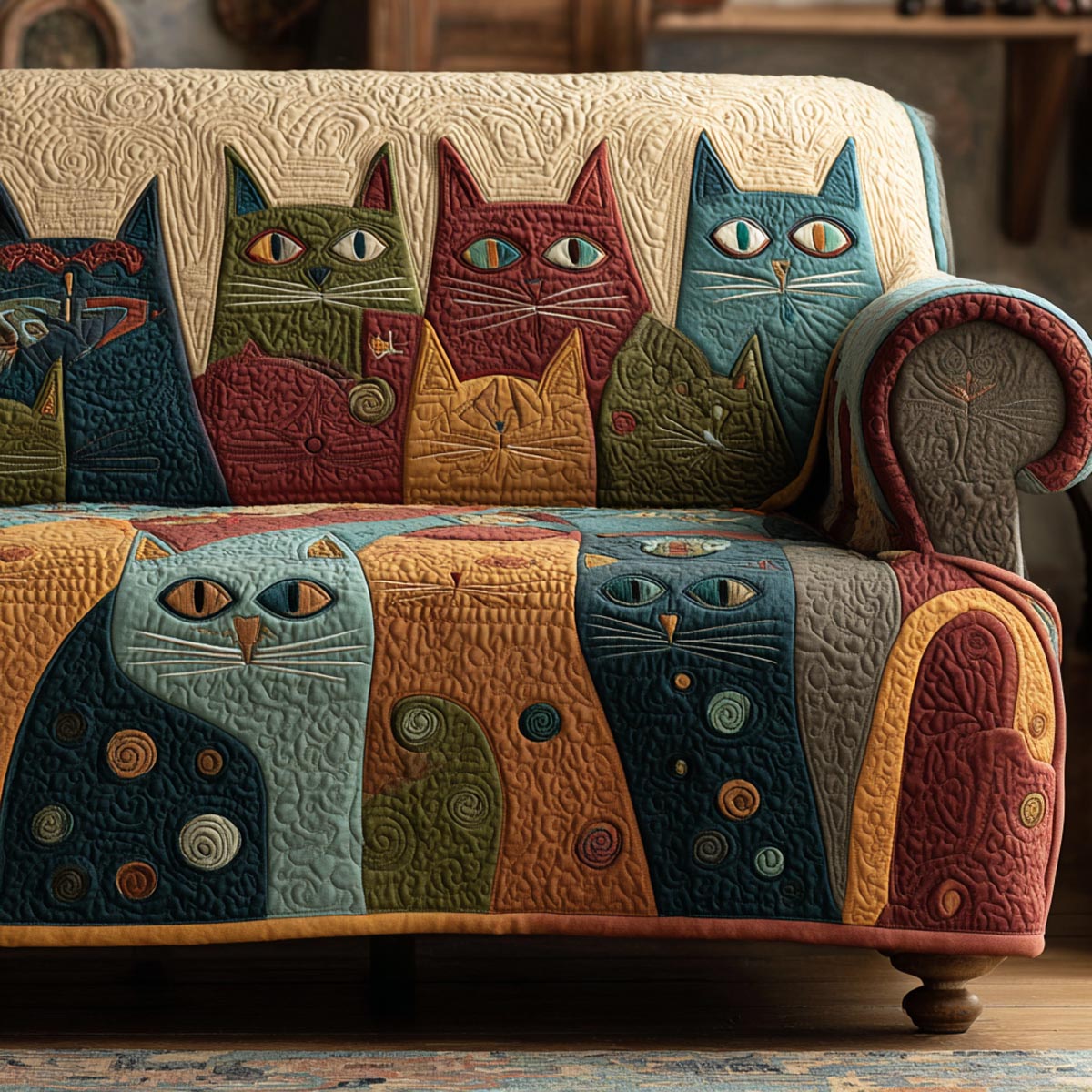 Calm Cats Quilted Sofa Cover Beautiful Home Room Decor Gifts For Cat Owners - Tradiviet