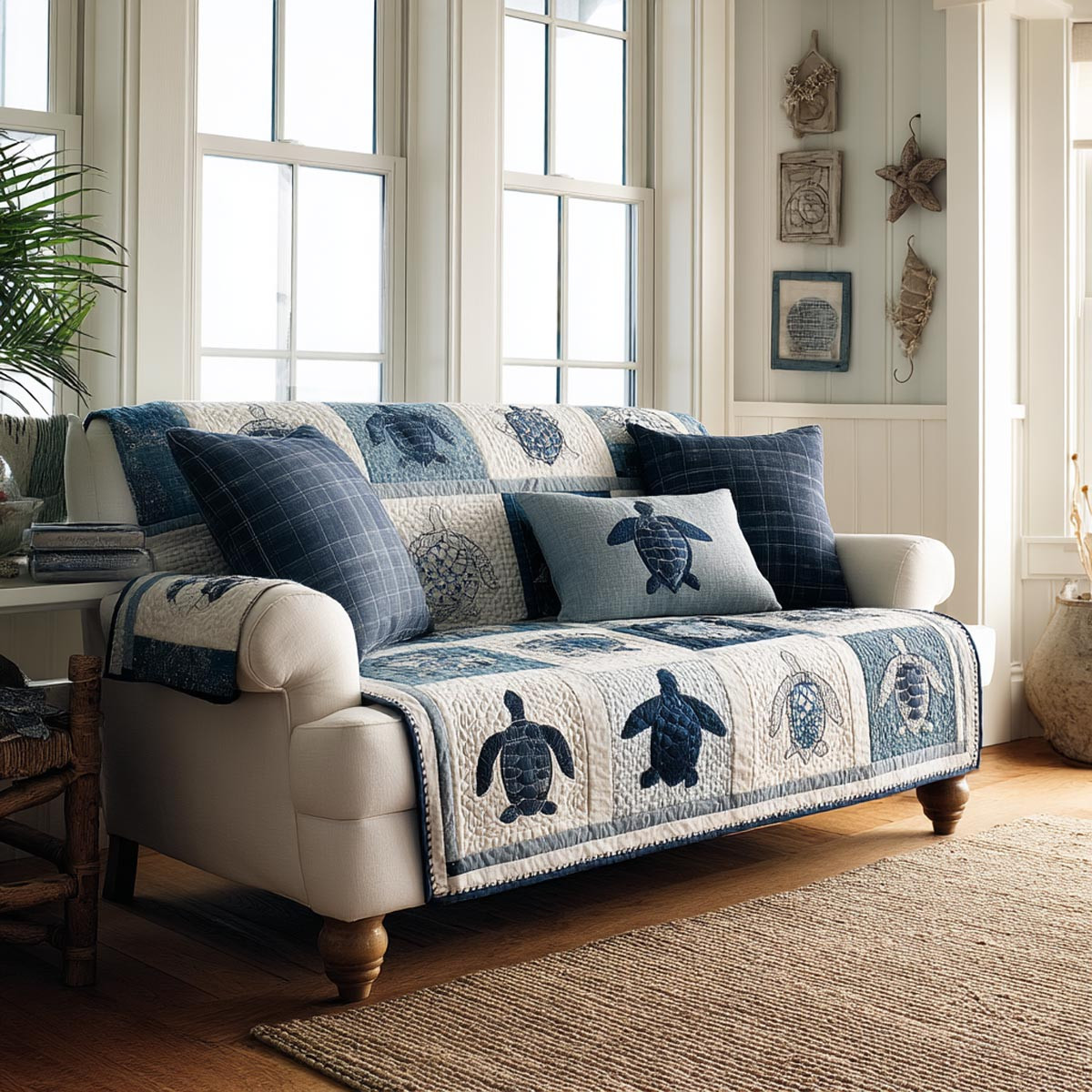 Calm Turtle Quilted Sofa Cover Couch Seat Covers Sea Turtle Stuff - Tradiviet
