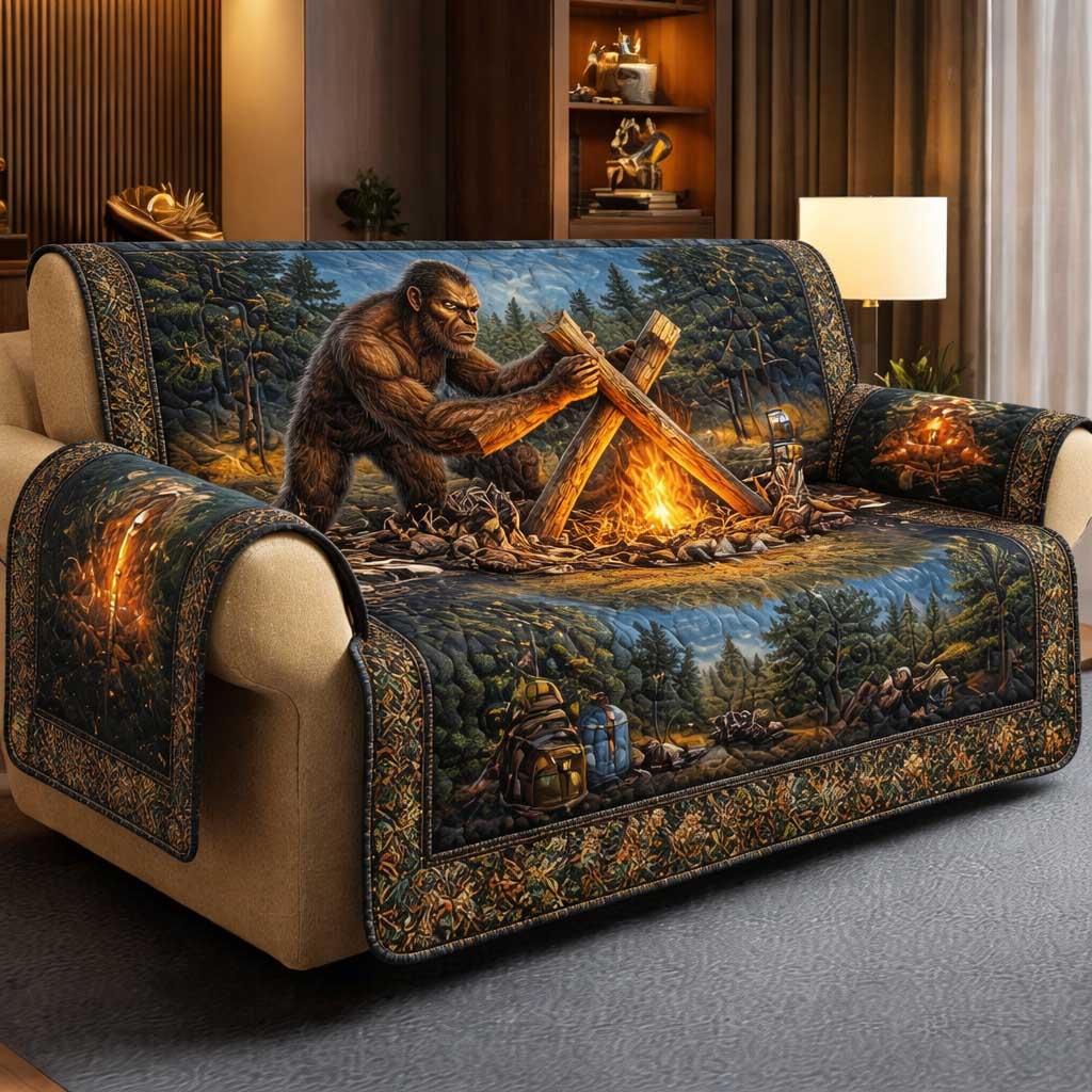 Camp Bigfoot Quilted Sofa Cover Forest Home Couch Cover Great Home Decor Finds - Tradiviet