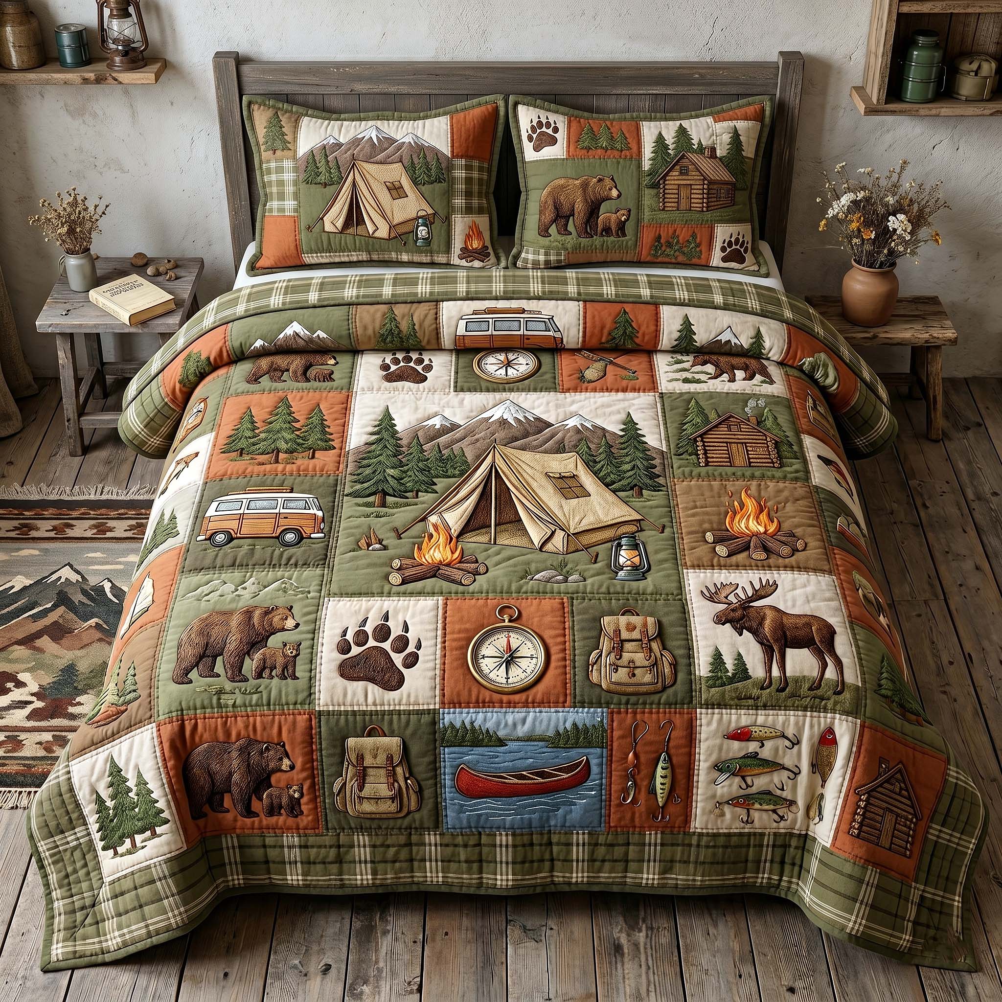 Camp Escape Quilted Bedding Set Camp Escape Showpiece Gift For Camp Mom - Tradiviet