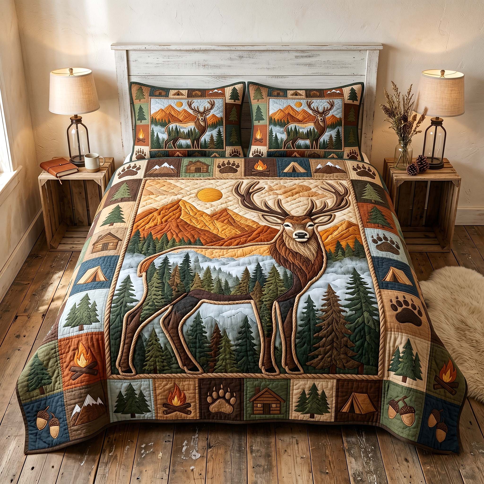 Camp Escape Quilted Bedding Set Camp Escape Whimsical Gift For Camp Fans - Tradiviet