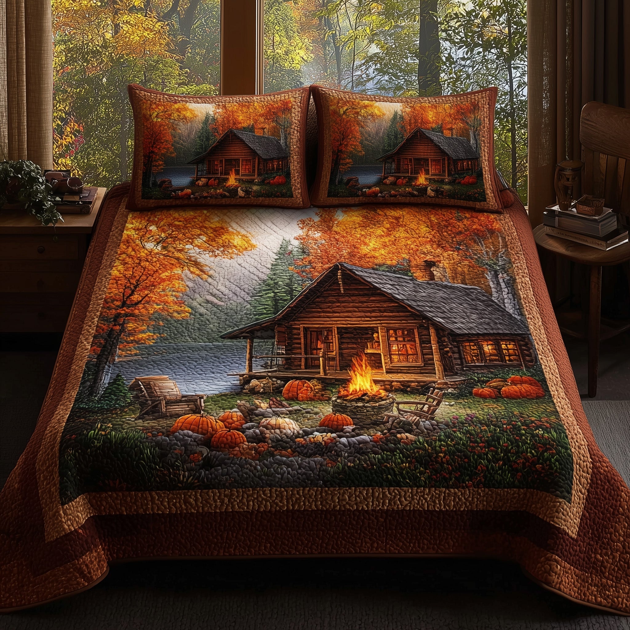 Campfire Autumn Quilted Bedding Set Campfire Autumn Spirit Gift For Campfire Autumn - Tradiviet