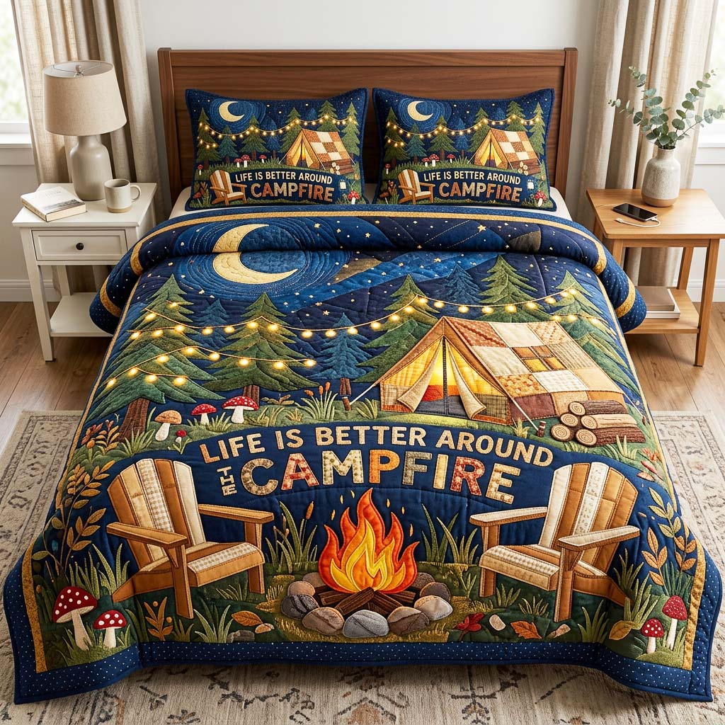 Campfire Nights Quilted Bedding Set Campfire Nights Scene Gift For Campfire Nights - Tradiviet