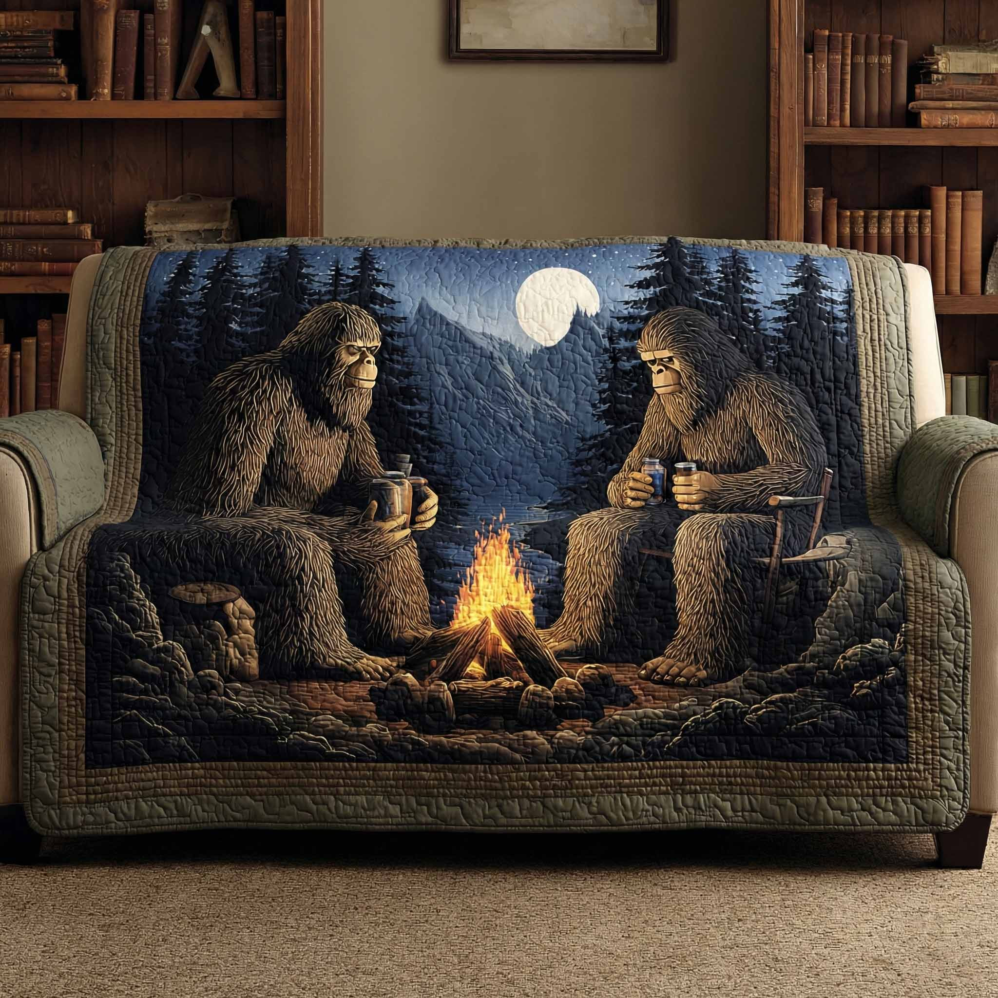 Campfire Tales Quilted Sofa Cover Best Slip Covers For Furniture Bigfoot Gifts For Him - Tradiviet