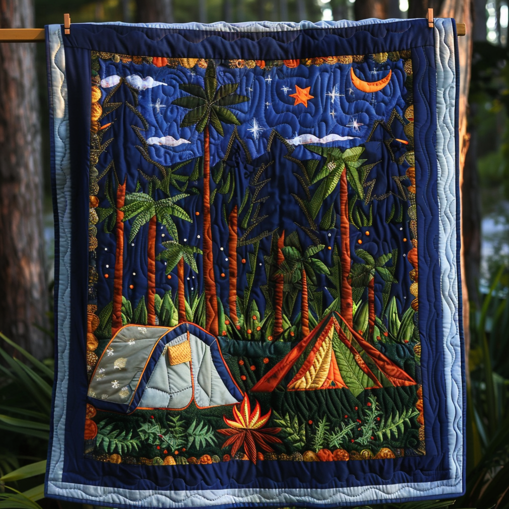 Campfire Under Stars Quilted Blanket Independence Day Gifts For Patriotic Dad - Tradiviet