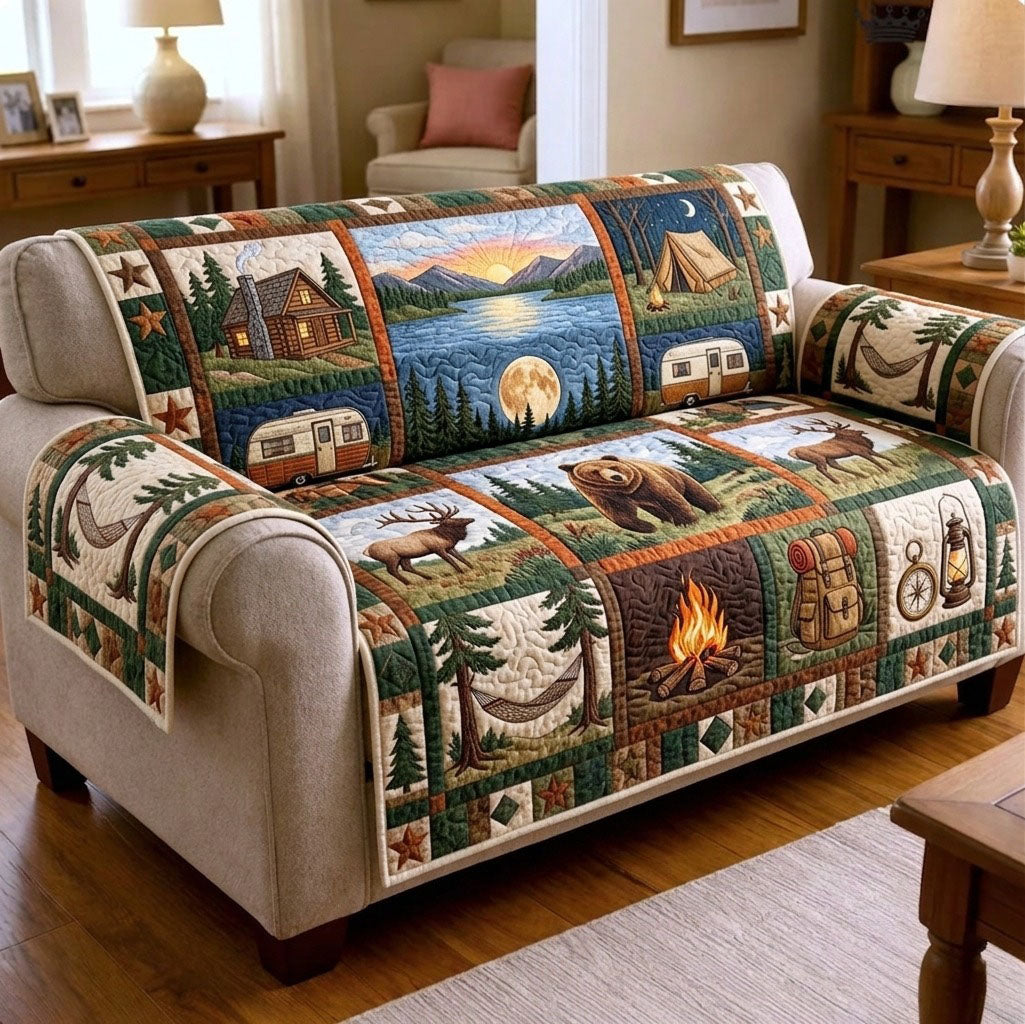 Camping Life Quilted Sofa Cover Cozy Home Couch Cover Perfect Housewarming Gift Ideas - Tradiviet