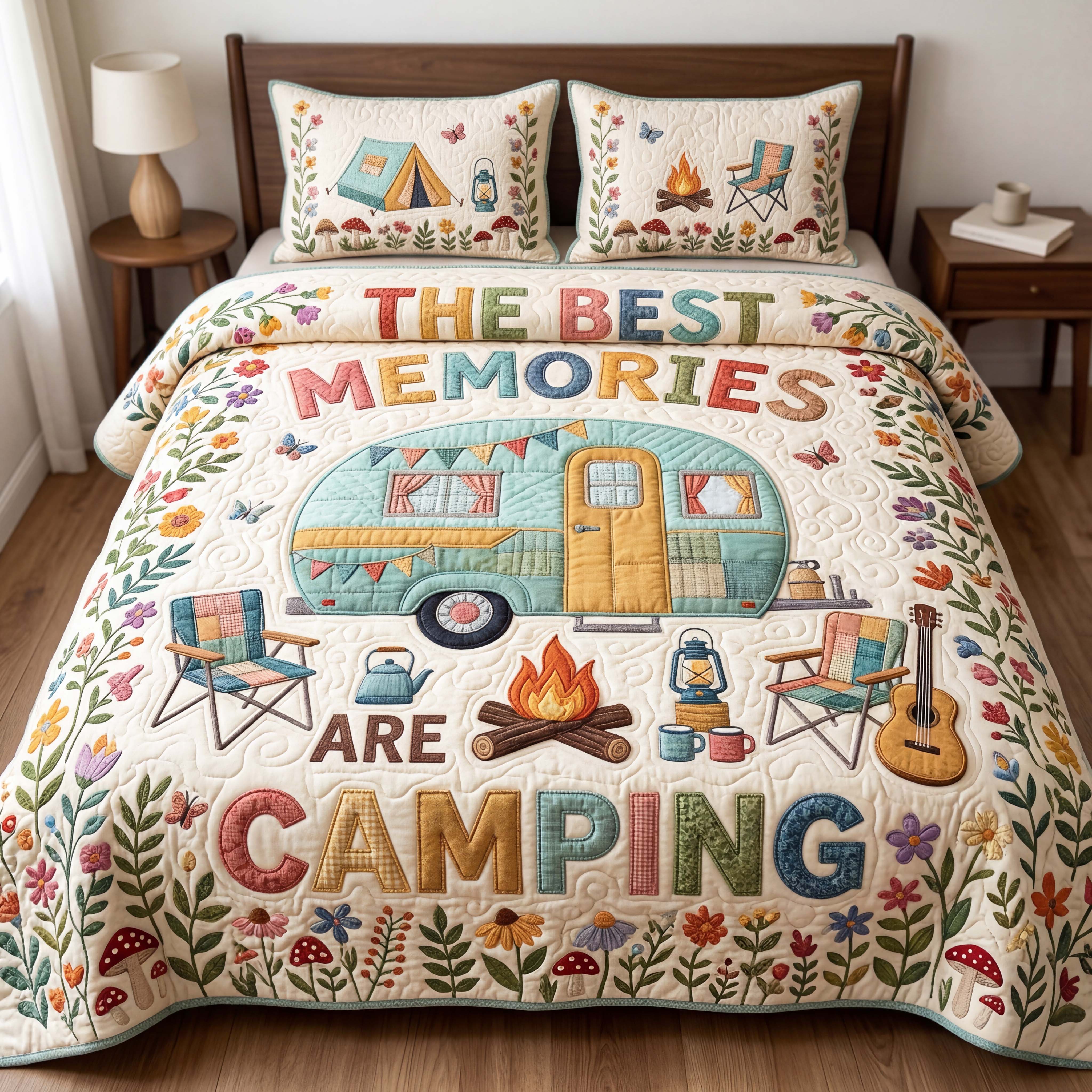 Camping Memories Quilted Bedding Set Camping Memories Farmhouse Gift Ideas - Tradiviet